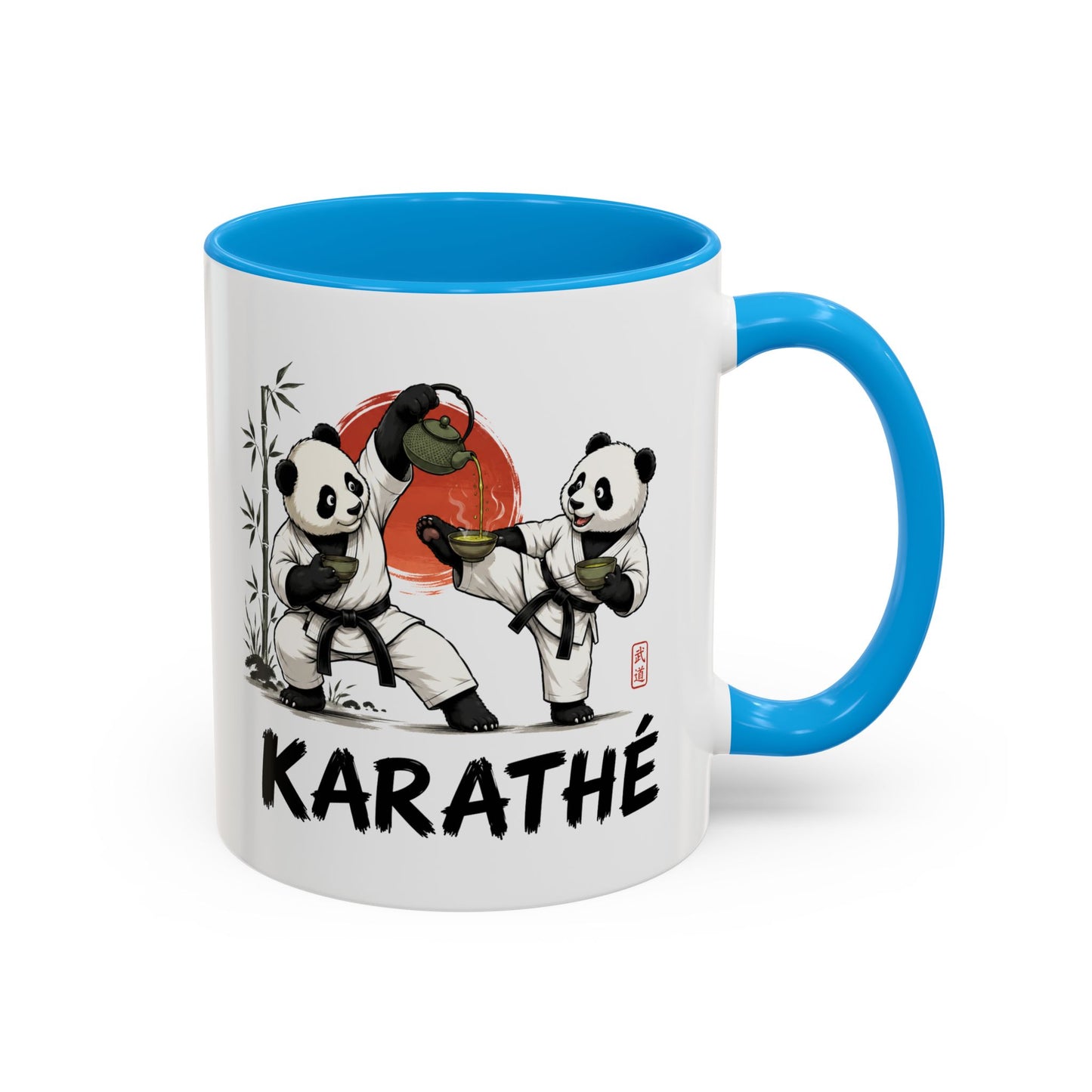 Mug Panda Karaté – Tasse Arts Martiaux Pandas et Thé Japonais – Cadeau Original Karatéka Homme et Femme Noir Bleu Rouge