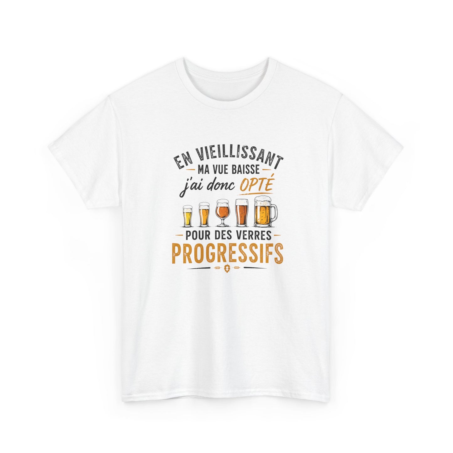 T-Shirt Humour Bière Verres Progressifs – Tee Shirt Drôle Apéro Alcool Citation Amusante Adulte – Cadeau Ami Amateur Bière Noir Blanc Gris