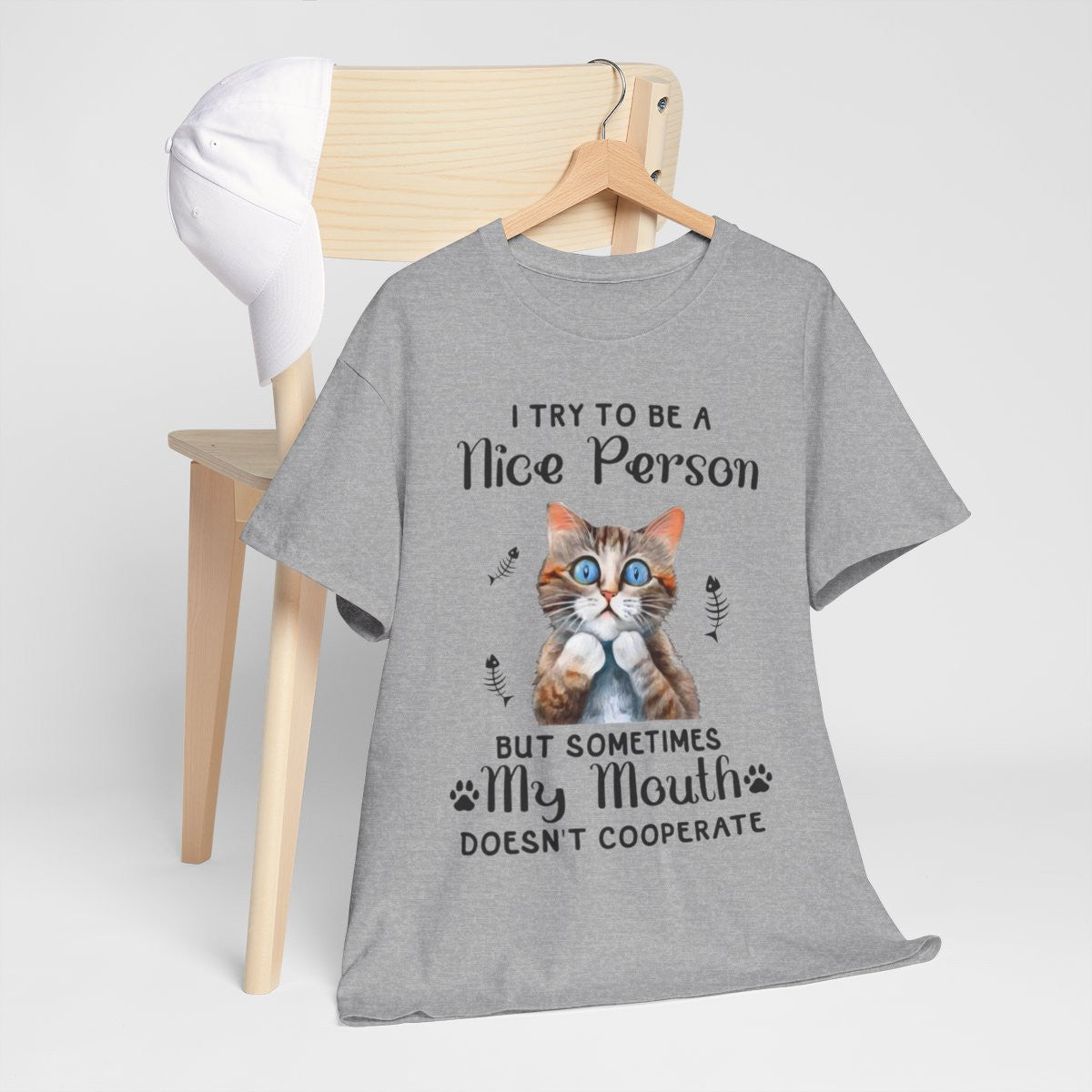 Tee shirt Unisex I try to be a nice person Chat Idée cadeau humour drôle