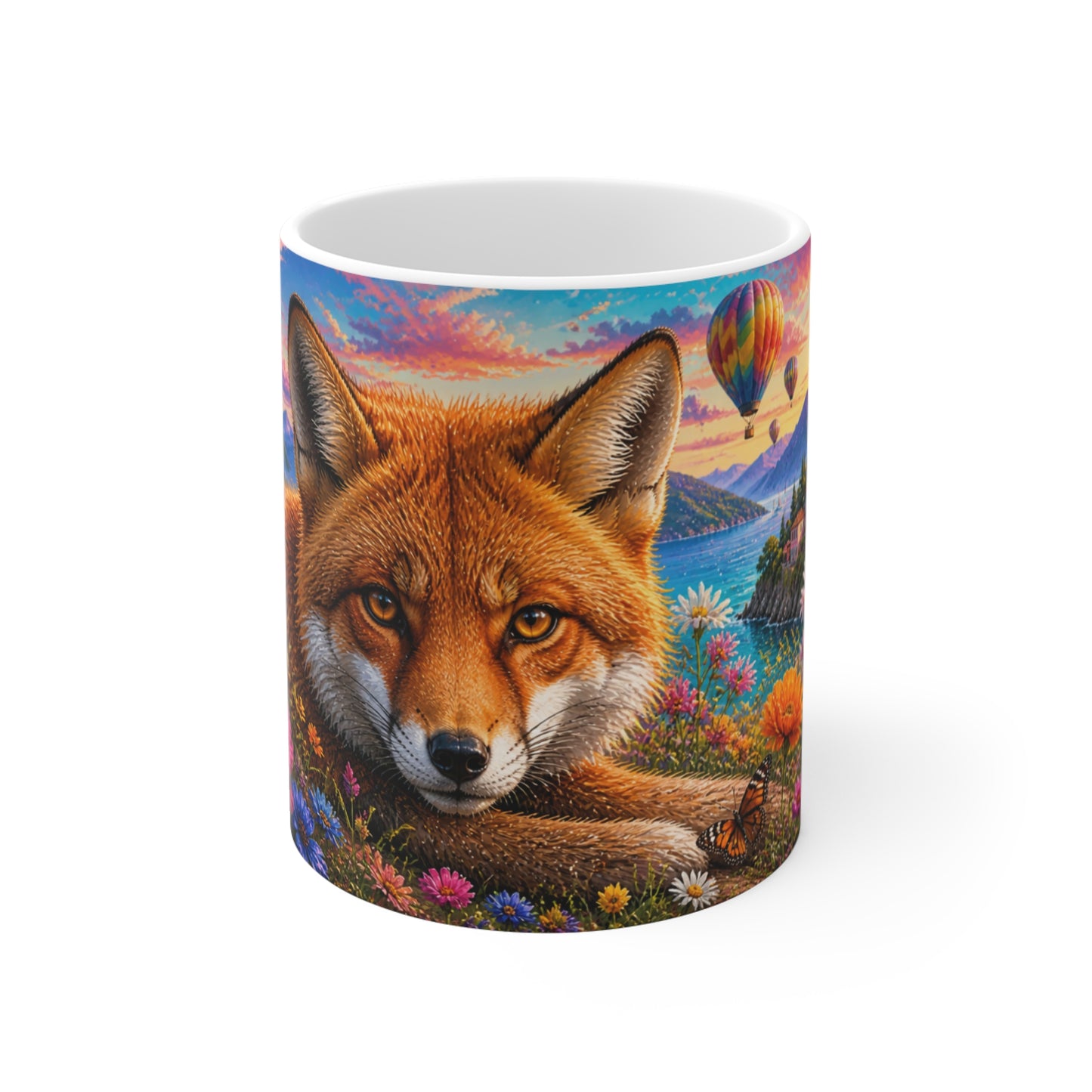 Tasse Renard Fleuri – Mug Nature Coloré – Cadeau Animaux Homme Femme Enfant 325ml