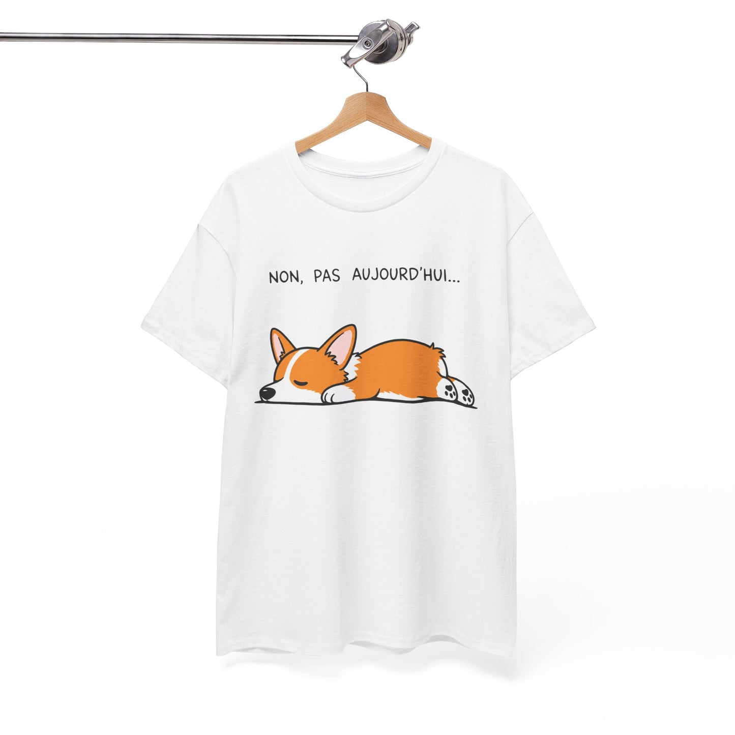 Tee-Shirt Non, Pas Aujourd’hui Homme et Femme – Corgi Endormi Humour Flemme Fatigue Cadeau Drôle