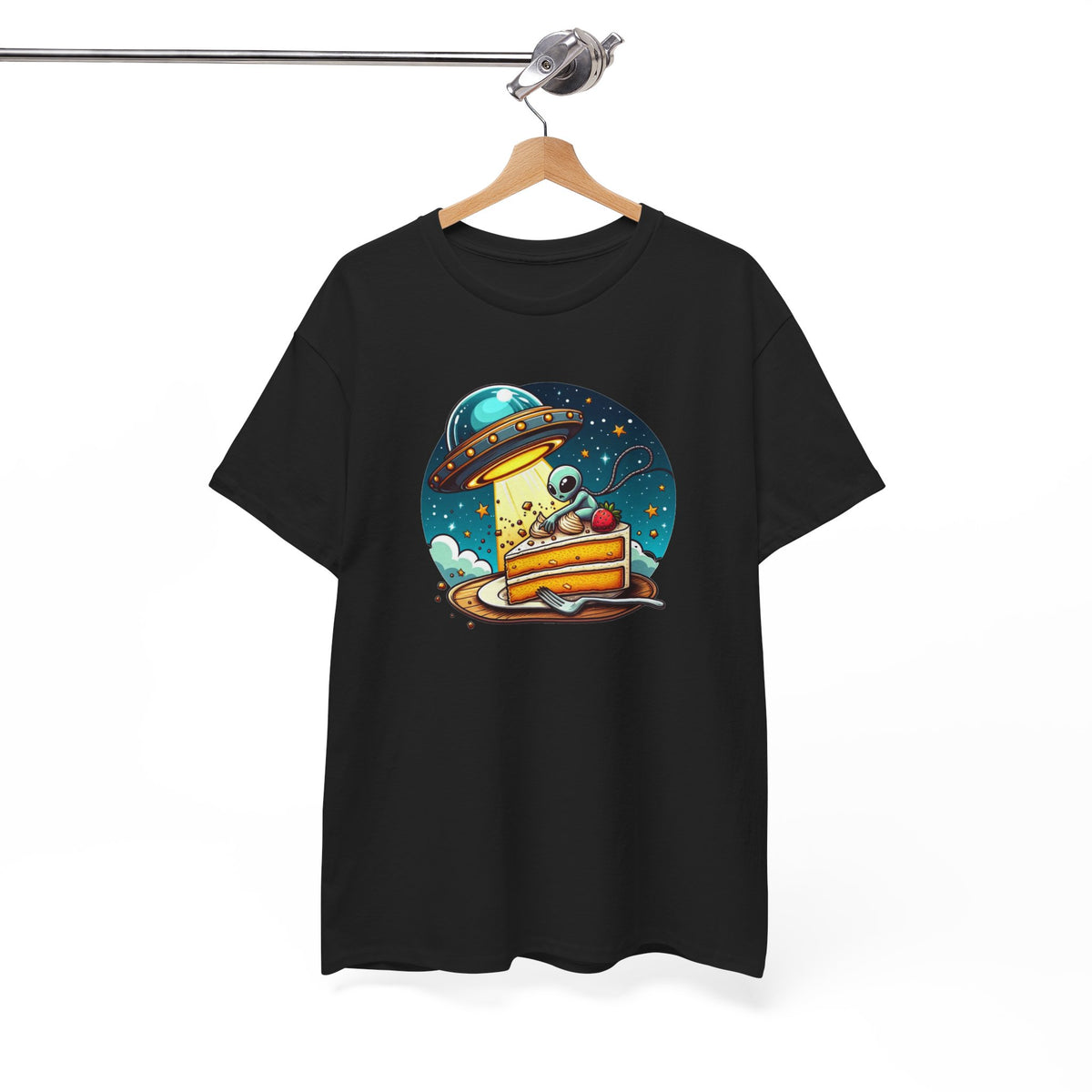 Tee Shirt Alien Gourmand Homme Femme – T-Shirt Extraterrestre Gâteau Fraise OVNI – Espace Humour – Idée Cadeau Originale