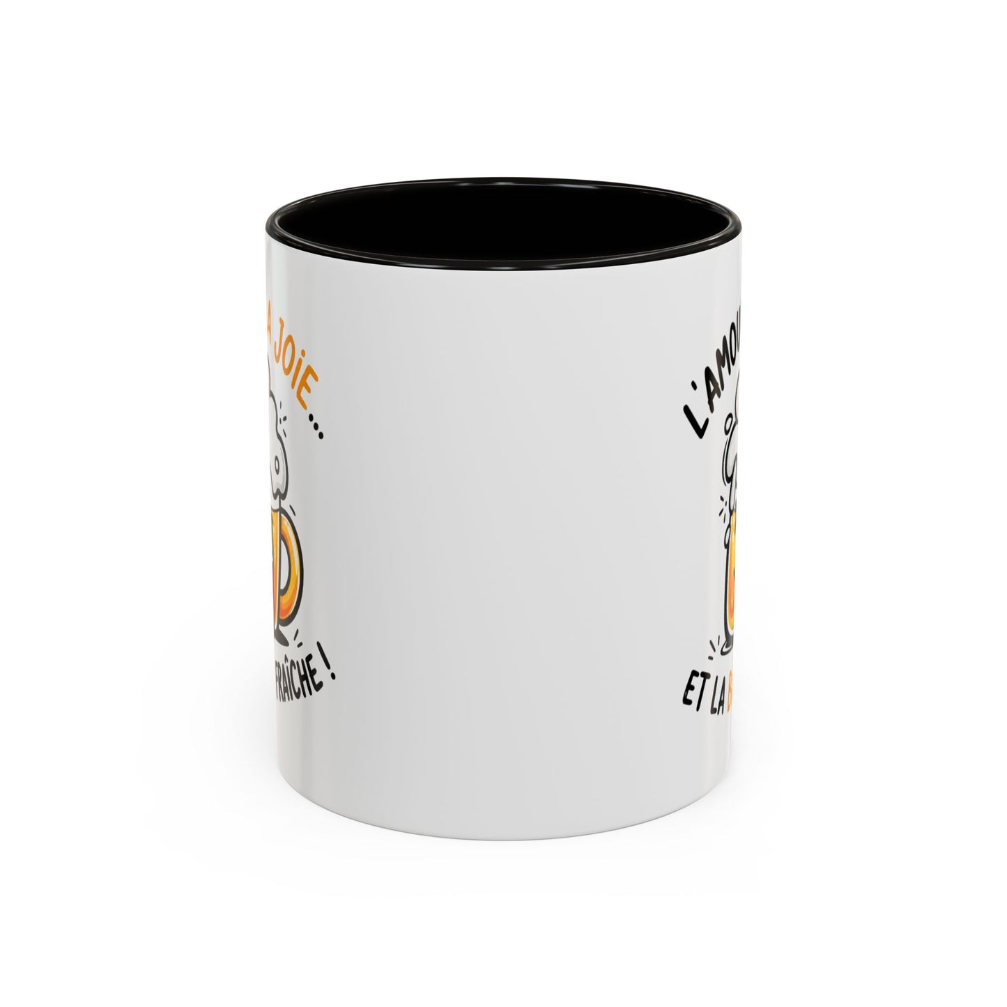 Mug Humour Bière – L’Amour La Joie Et La Bière Fraîche – Tasse Drôle Cadeau Original Fun Céramique 325ml