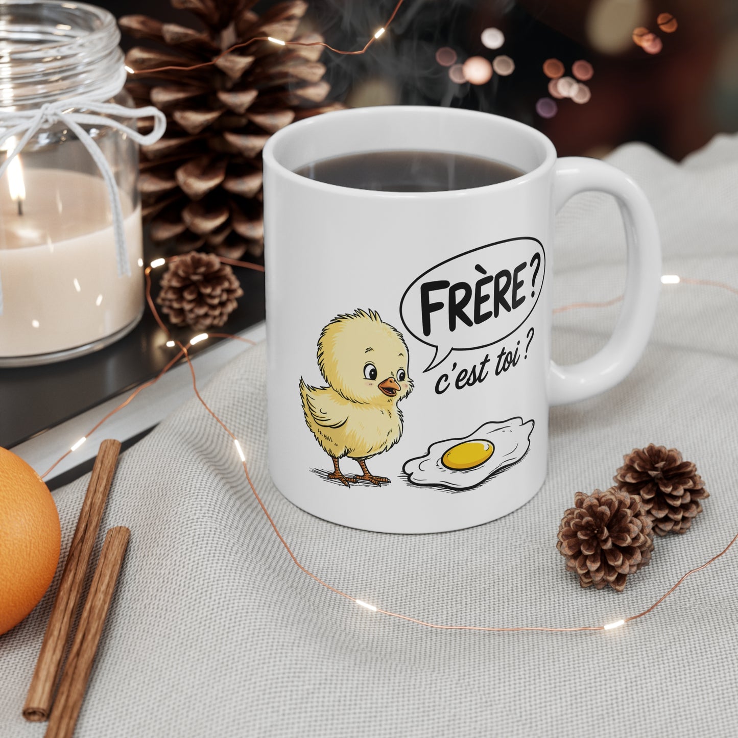 Tasse Humoristique Poussin “Frère c’est toi ?” – Mug Drôle Œuf Cassé – Cadeau Humour Décalé 325ml