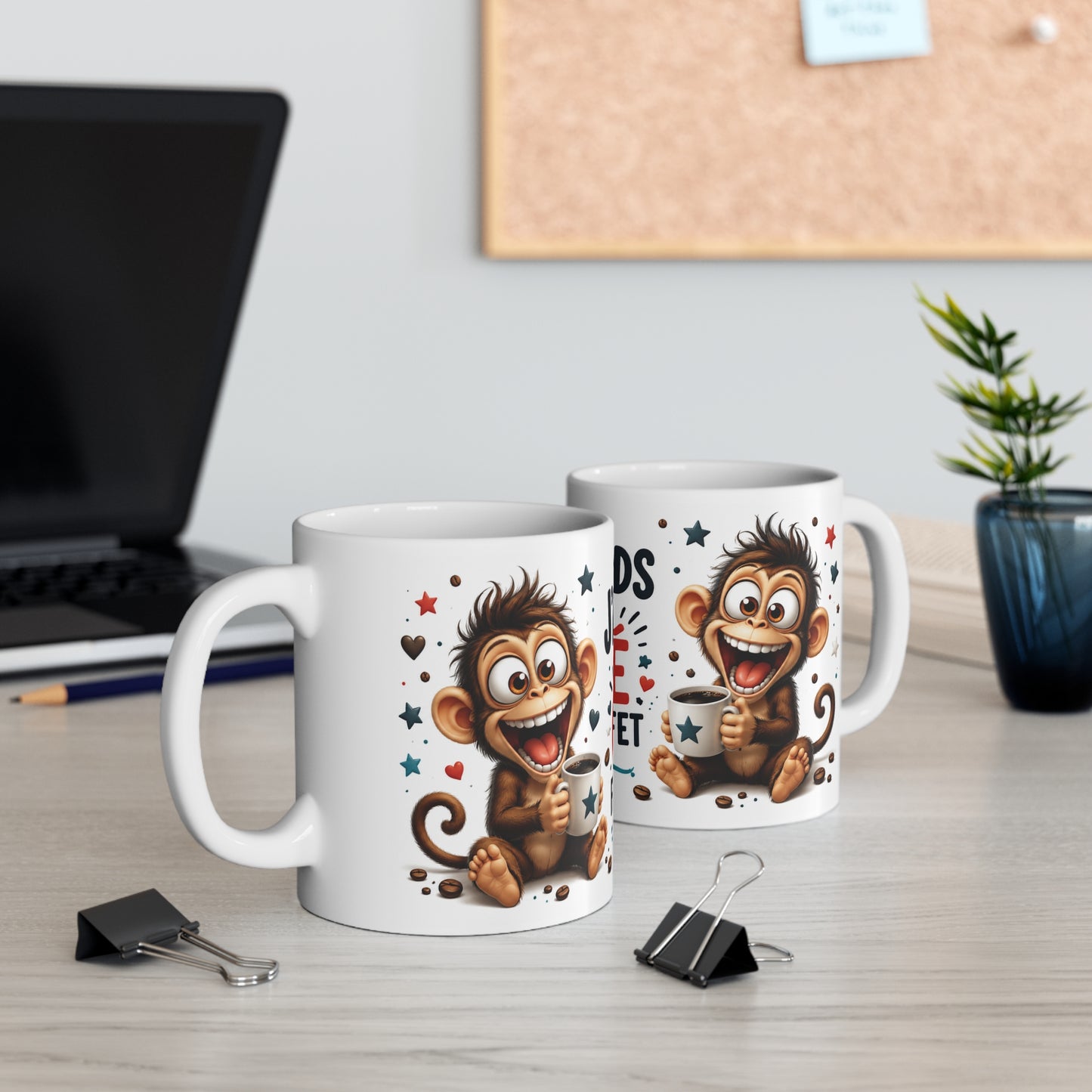 Tasse J’Attends Que Le Café Fasse Effet – Mug Singe Humour Café – Cadeau Drôle Homme Femme 325ml