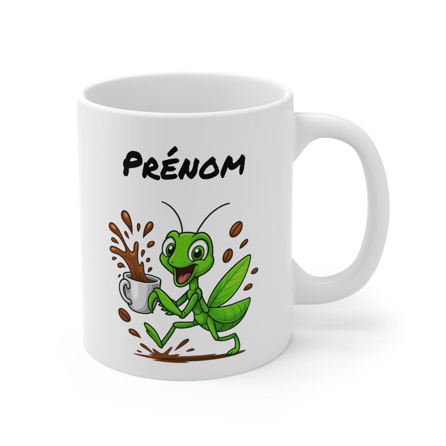 Tasse Personnalisable Mante Religieuse Café – Mug Prénom Animal Cartoon Céramique 325ml – Cadeau Origina