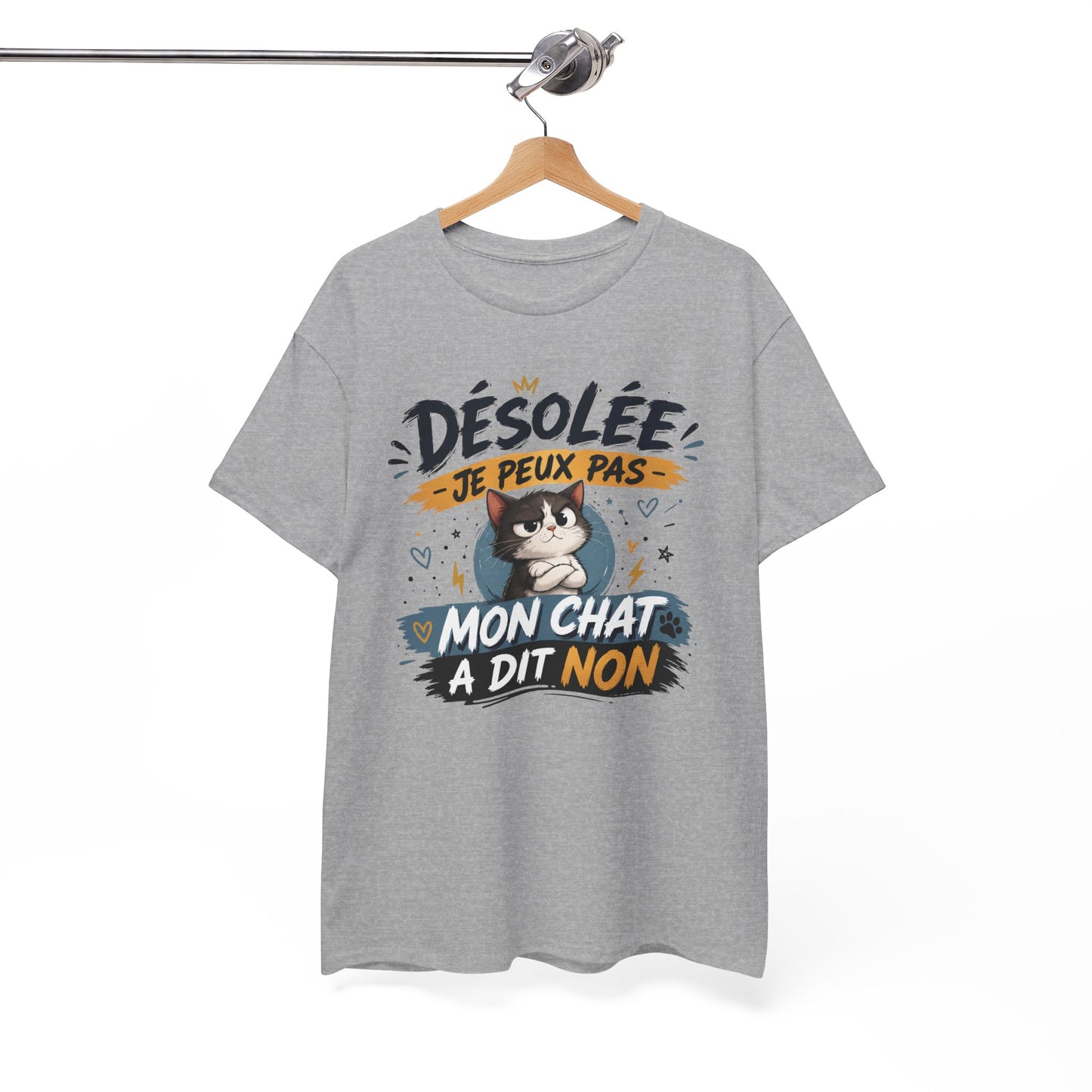 Tee-Shirt Désolée Je Peux Pas Mon Chat a Dit Non – Cadeau Humour Chat Femme Homme – Chaton Drôle Amoureux des Chats