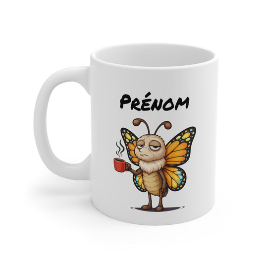 Tasse Papillon avec Café – Mug Insecte Humoristique Fatigue – Illustration Cartoon 325ml – Cadeau Original et Coloré