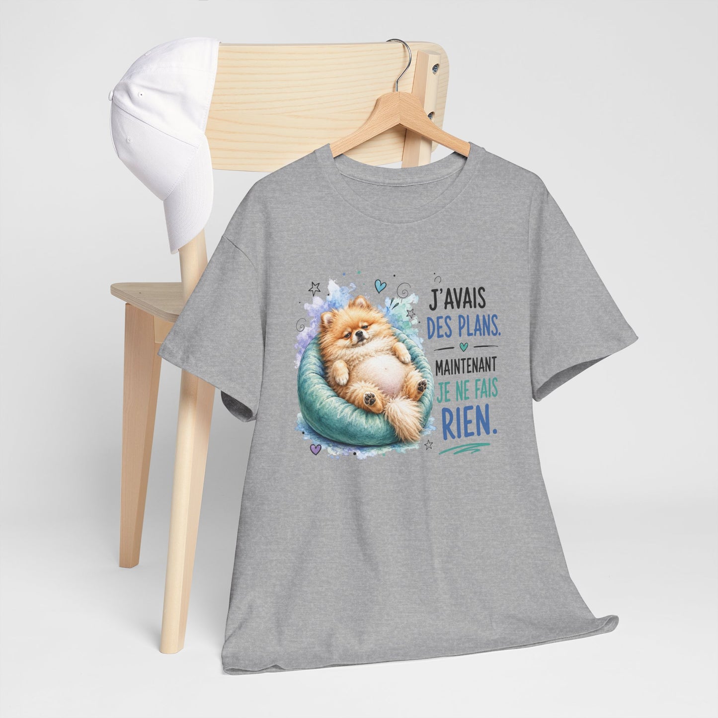 Tee-Shirt Humour Homme et Femme – Spitz Nain Chien Drôle Fatigué Paresse – Idée Cadeau Original Anniversaire