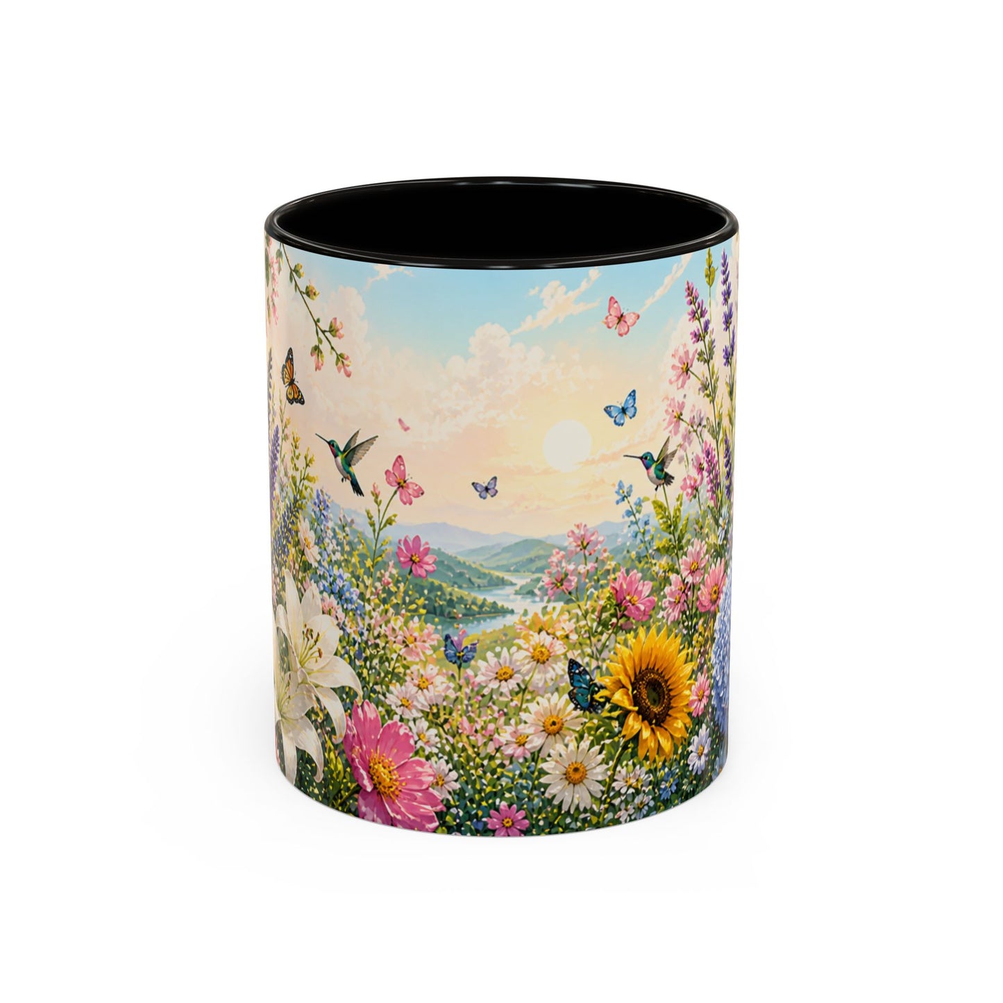 Tasse Jardin Fleuri avec Colibris – Mug Floral Printemps Nature et Papillons – Design Coloré 325ml