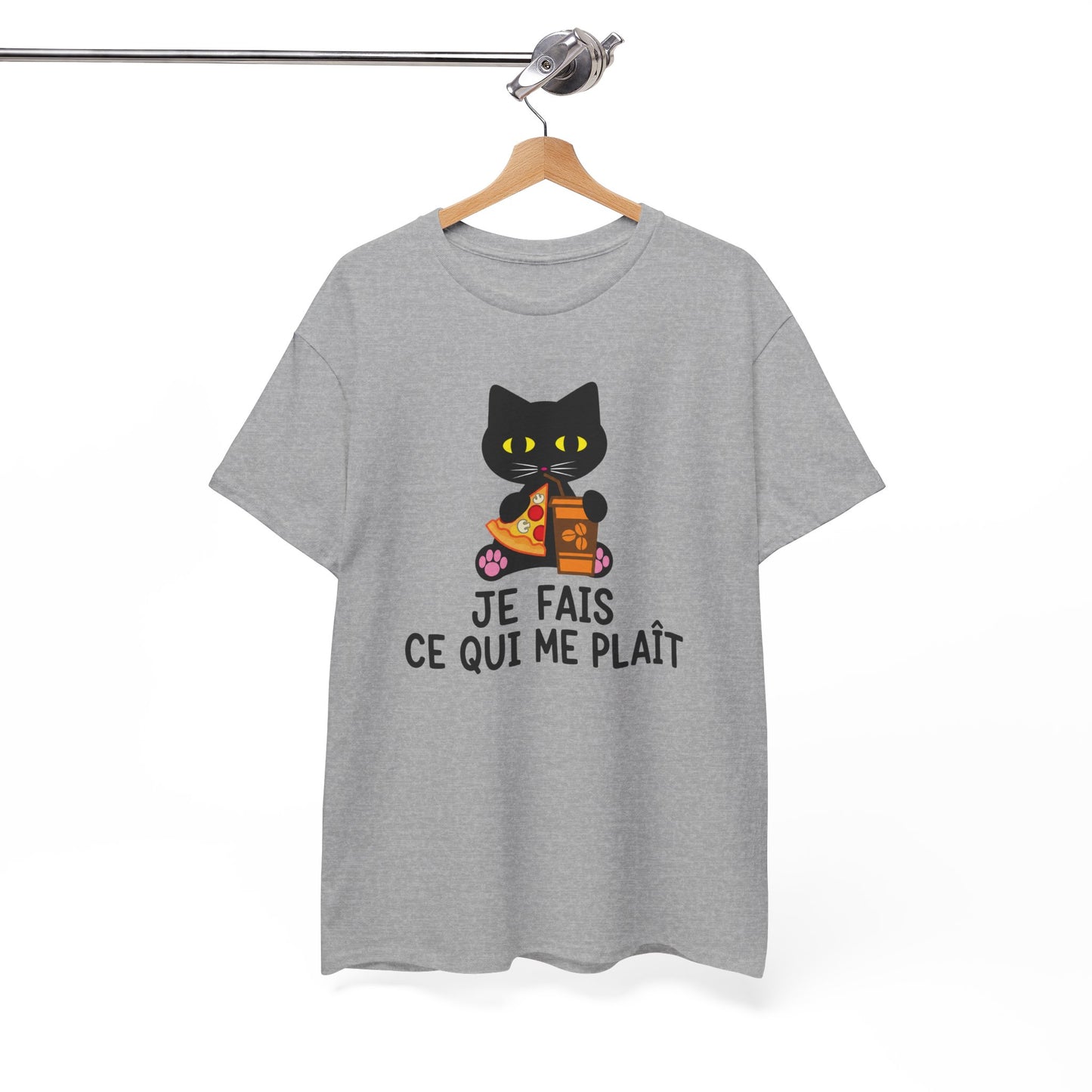 Tee Shirt Chat Homme Femme – Chat Pizza et Café Humour – Idée Cadeau Drôle Amoureux des Chats Gourmand
