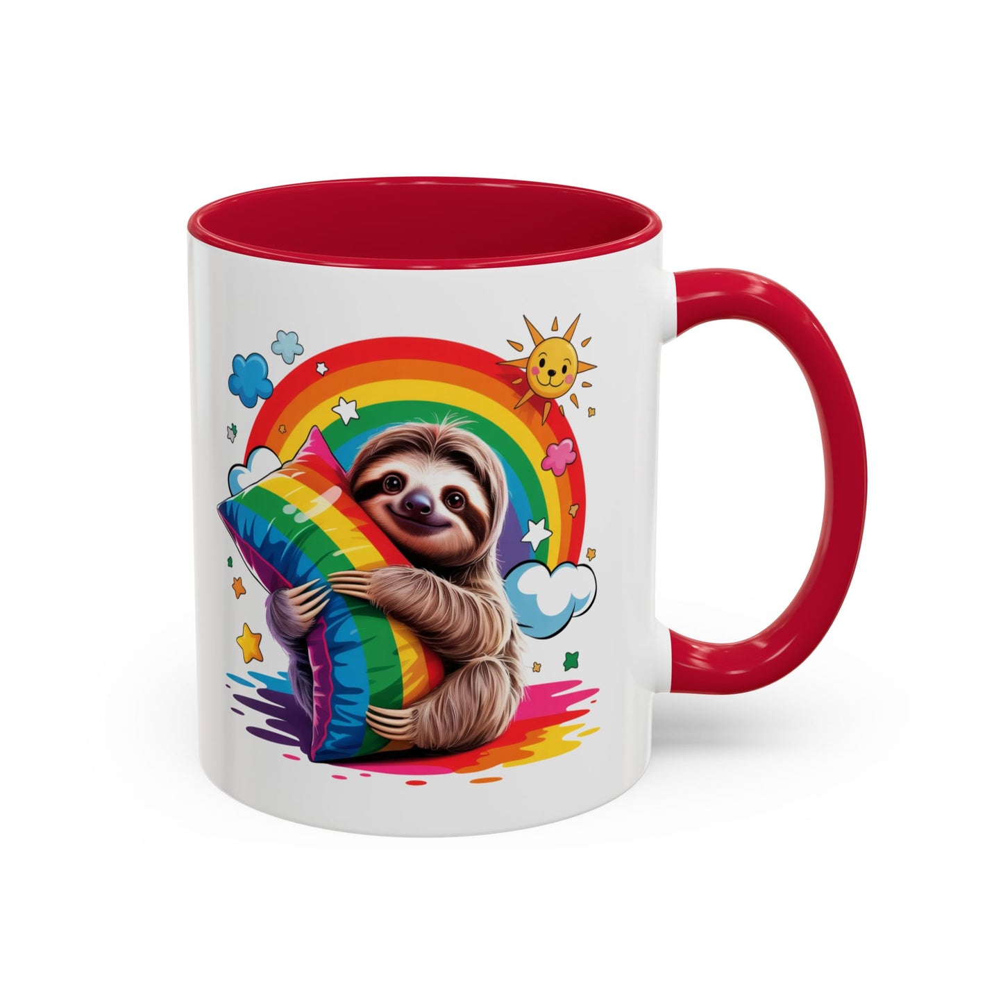 Mug Paresseux Mignon – Tasse Design Arc-en-ciel avec Coussin et Soleil – Cadeau Original 325ml