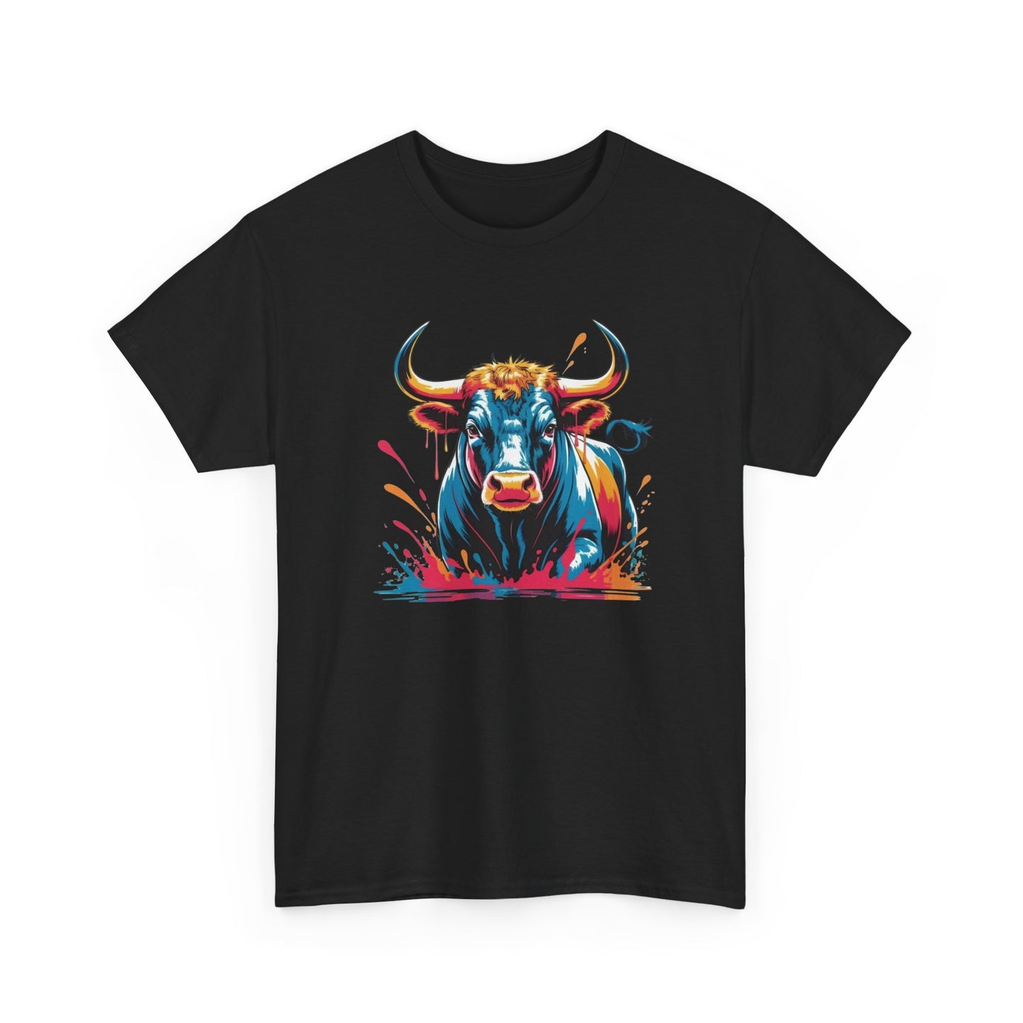T-Shirt Taureau Adulte – Bull Color Splash Street Art – Tee Shirt Animal Puissant Noir Blanc Gris Cadeau Original