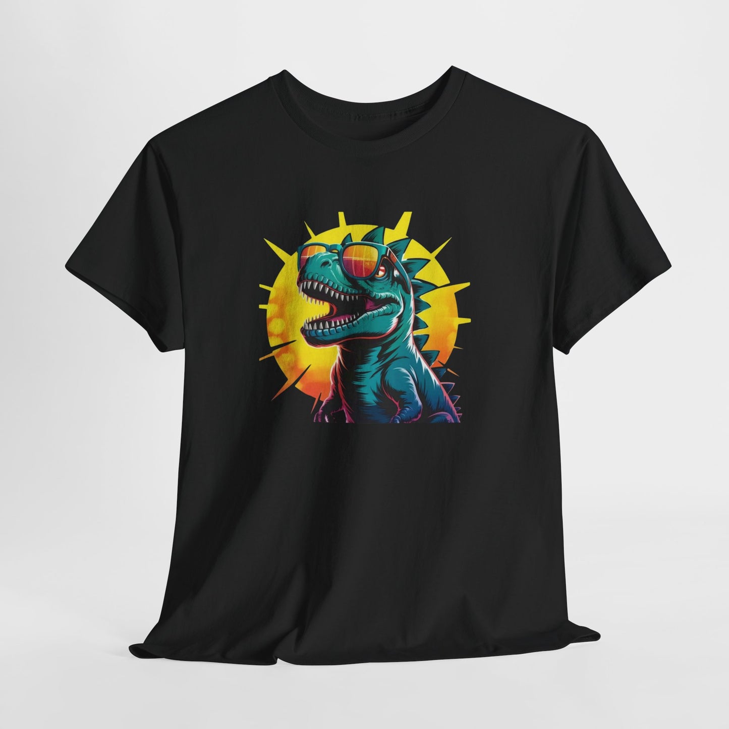 T-Shirt Dinosaure Lunettes Soleil – Tee Shirt T-Rex Vintage Sunset – Cadeau Fun Original Noir Blanc Gris