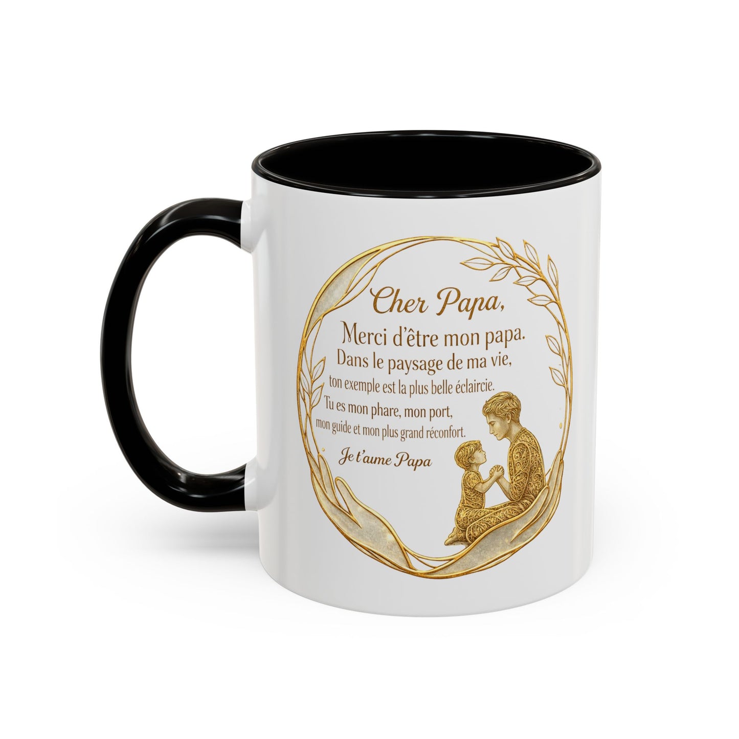 Tasse Papa Message Amour 325ml – Mug Céramique Cadeau Père Élégant Doré Citation Touchante Famille