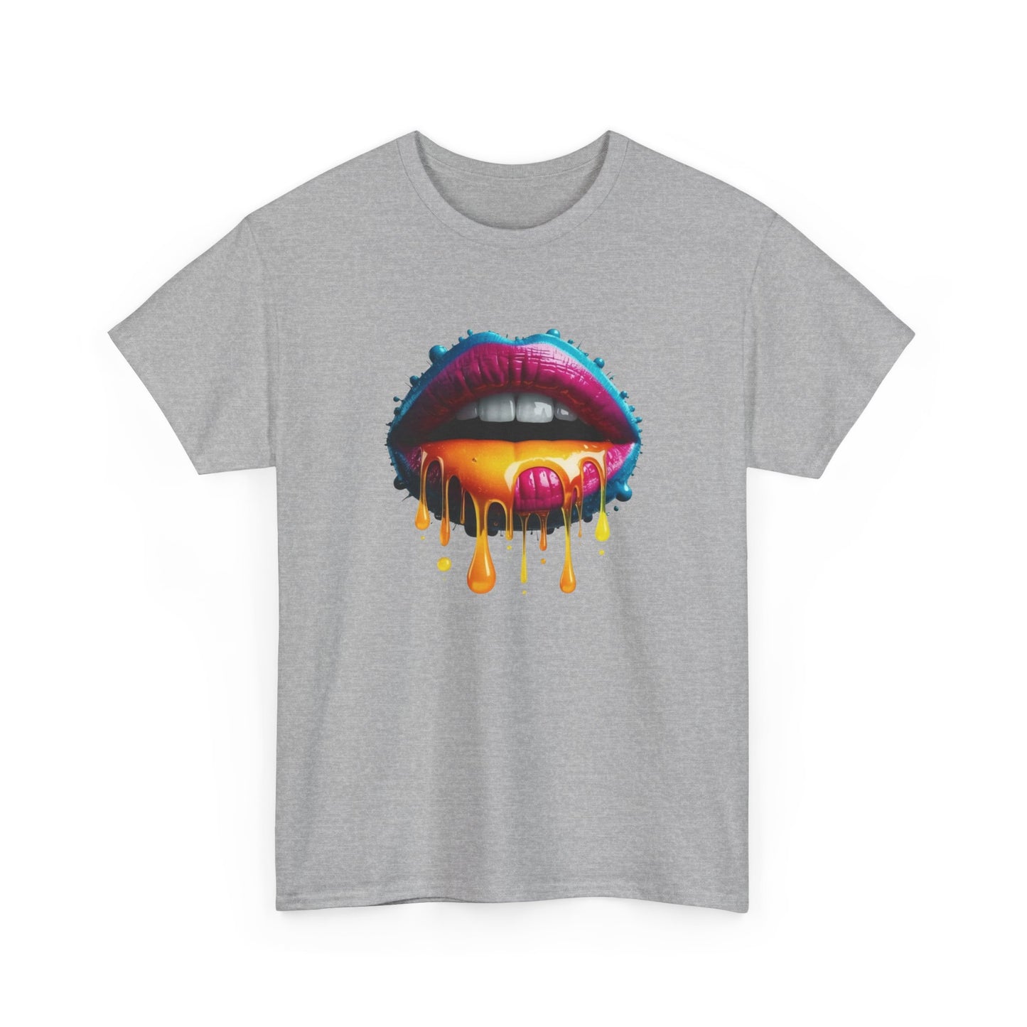 T-Shirt Lèvres Colorées Pop Art – Tee Shirt Bouche Dripping Moderne – Cadeau Tendance Streetwear Noir Blanc Gris