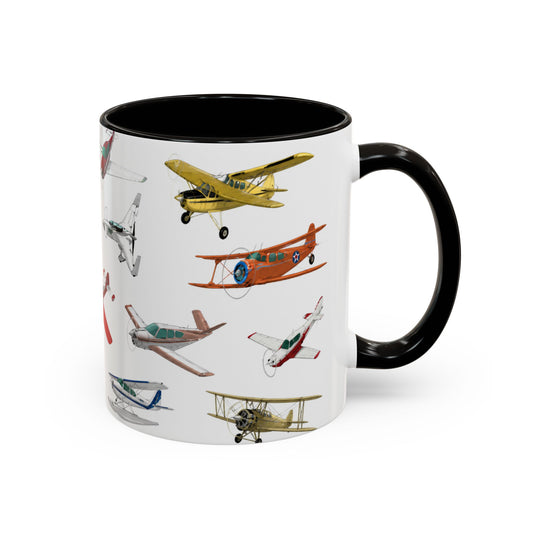 Tasse Motif Avions Vintage – Mug Aviation Aquarelle avec Avions Rétro Colorés – Cadeau Passion Aéronautique 325ml