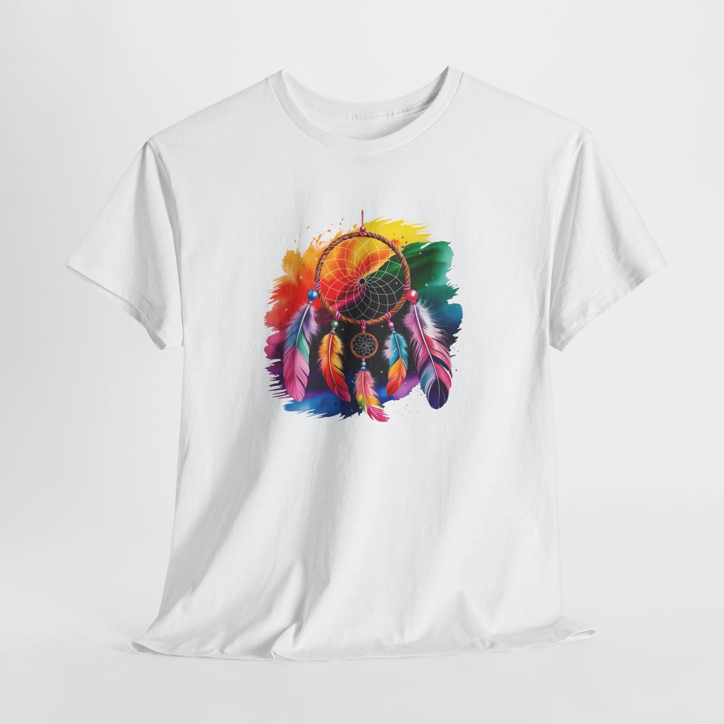 T-Shirt Attrape Rêves Bohème Coloré – Tee Shirt Dreamcatcher Spirituel avec Plumes – Cadeau Style Ethnique Noir Blanc Gris