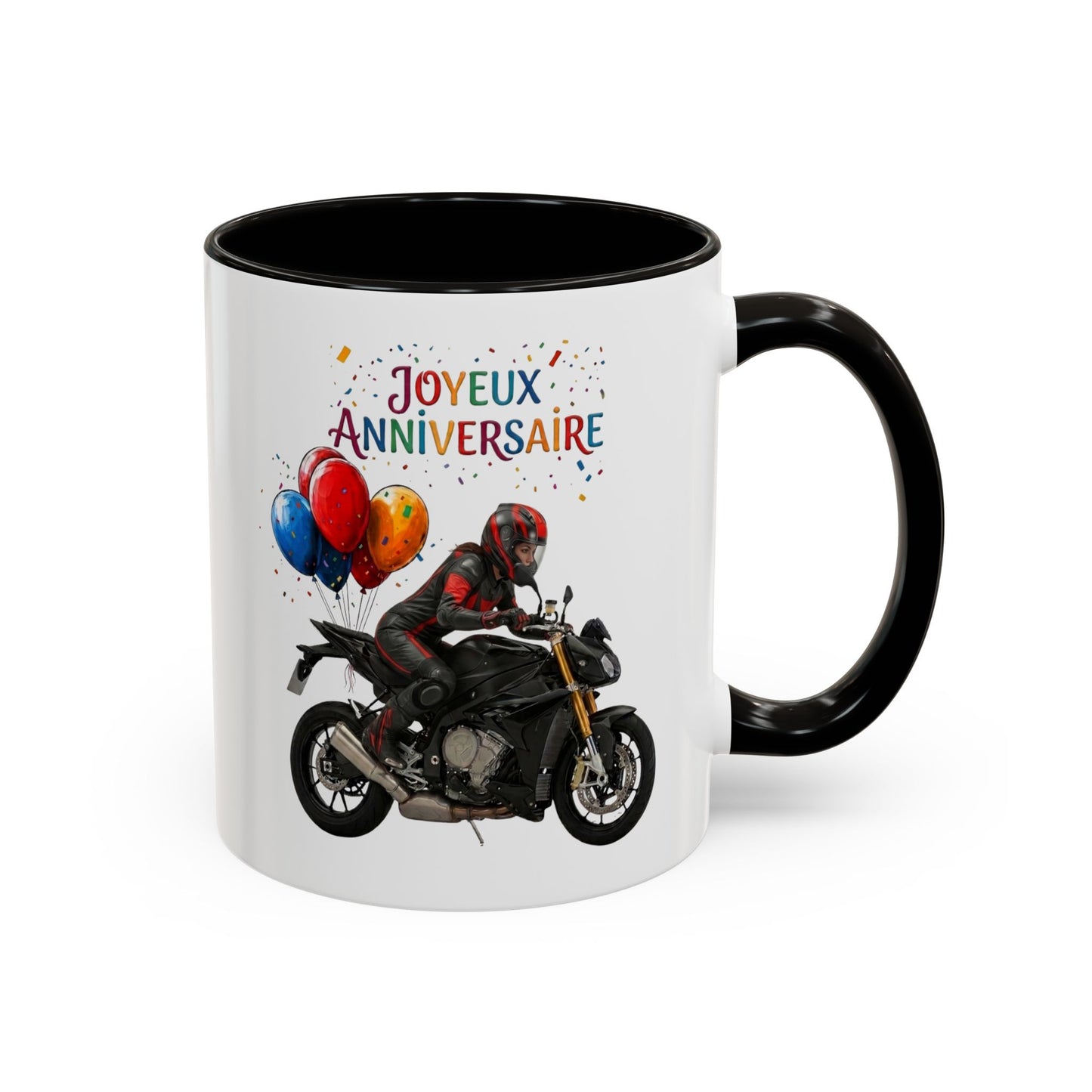 Mug Anniversaire Motarde Femme – Tasse Moto Sportive – Idée Cadeau Original Passionnée de Moto et Motocyclisme Noir Bleu Rouge