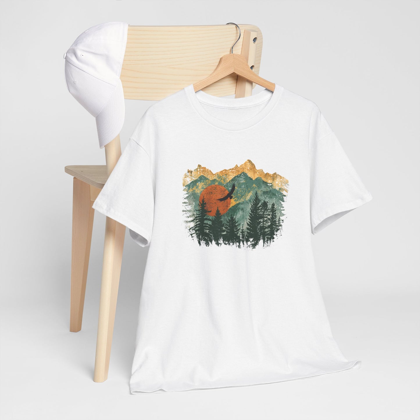 Tee Shirt Homme et Femme Montagne Forêt Nature Aigle Randonnée Plein Air Paysage Vintage Idée Cadeau