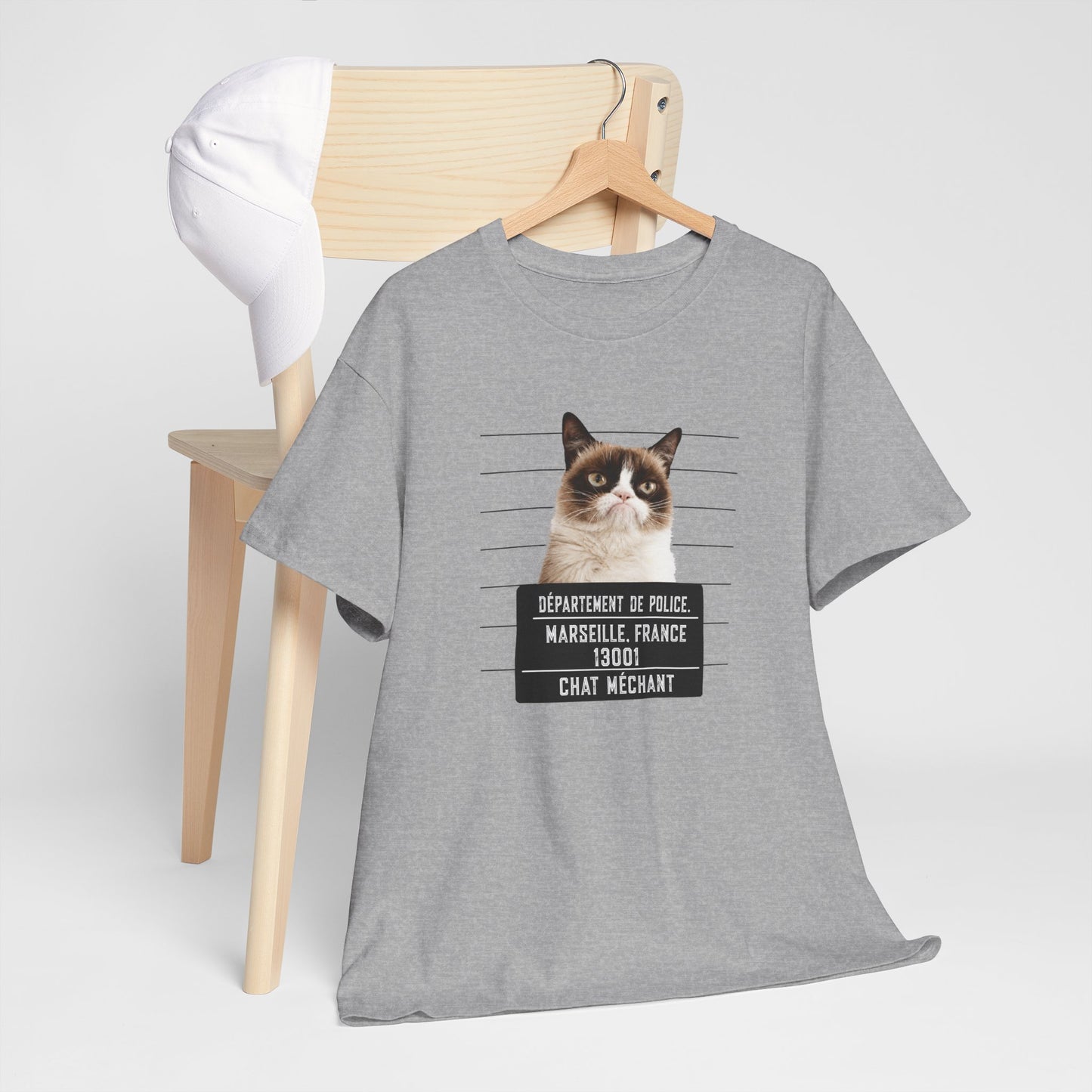 Tee Shirt Chat Homme Femme – Chat Méchant Humour Poste de Police – Idée Cadeau Amoureux des Chats Félin Drôle