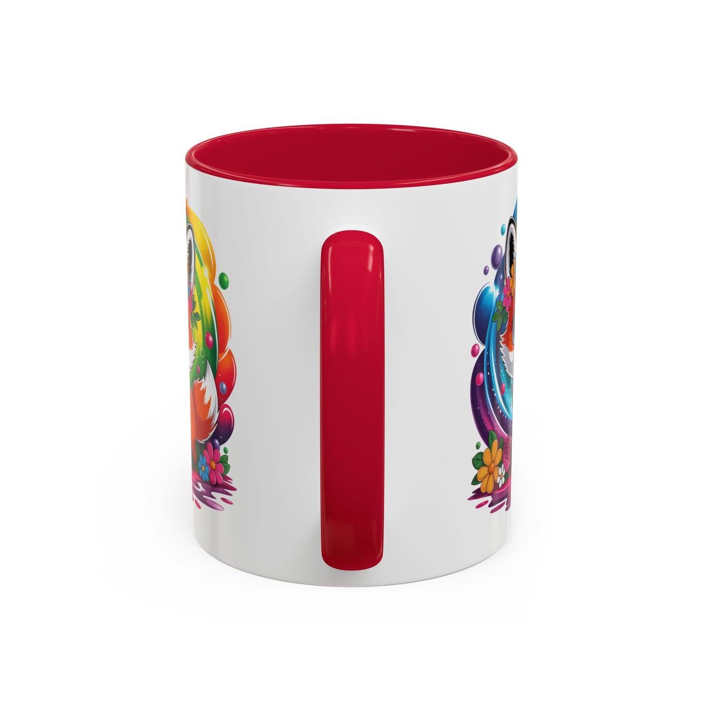 Mug Renard Mignon Multicolore – Tasse Design Kawaii Renard et Fleurs Arc-en-ciel – Cadeau Original 325ml