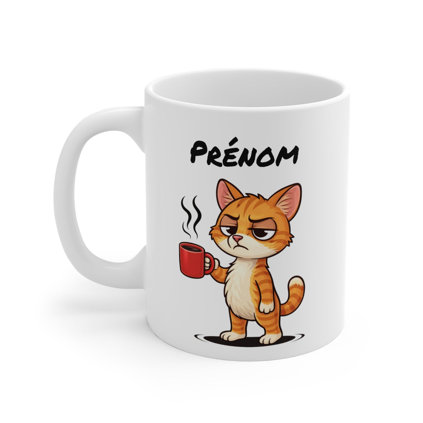 Mug Chat Fatigué Personnalisable 325ml – Tasse Café Humoristique Prénom Cadeau Original
