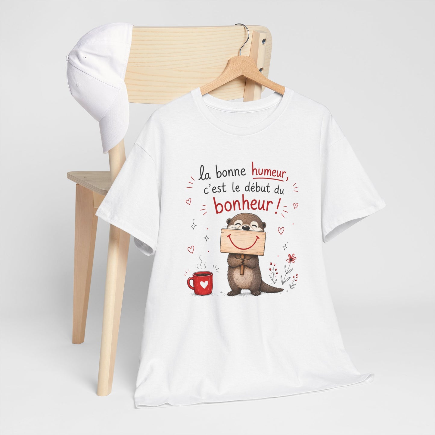 Tee-Shirt La Bonne Humeur C’est le Début du Bonheur – Cadeau Positif Loutre Homme Femme