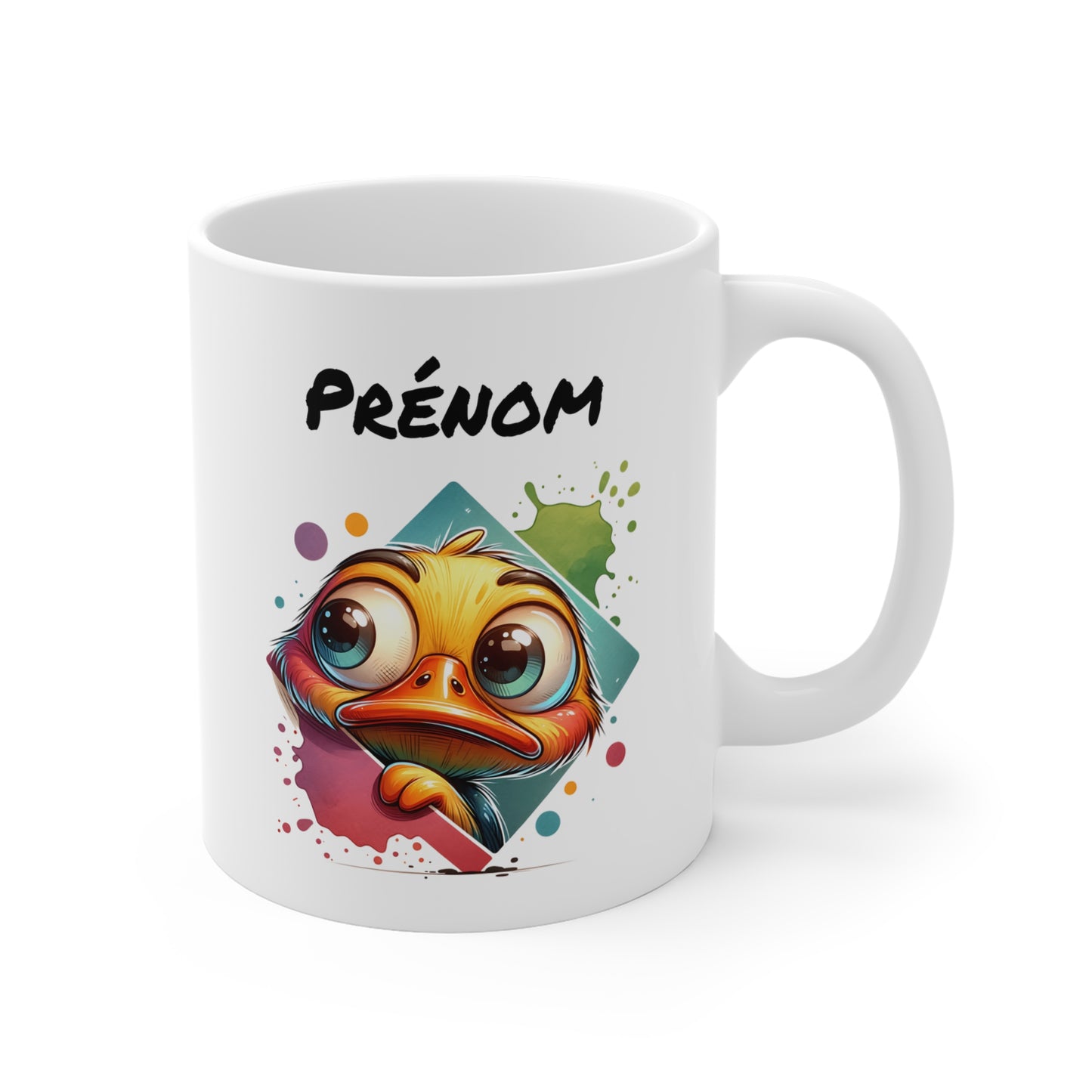 Tasse Personnalisable Caneton Mignon – Mug Prénom Illustration Colorée – Cadeau Animal Doux Rigolo 325ml
