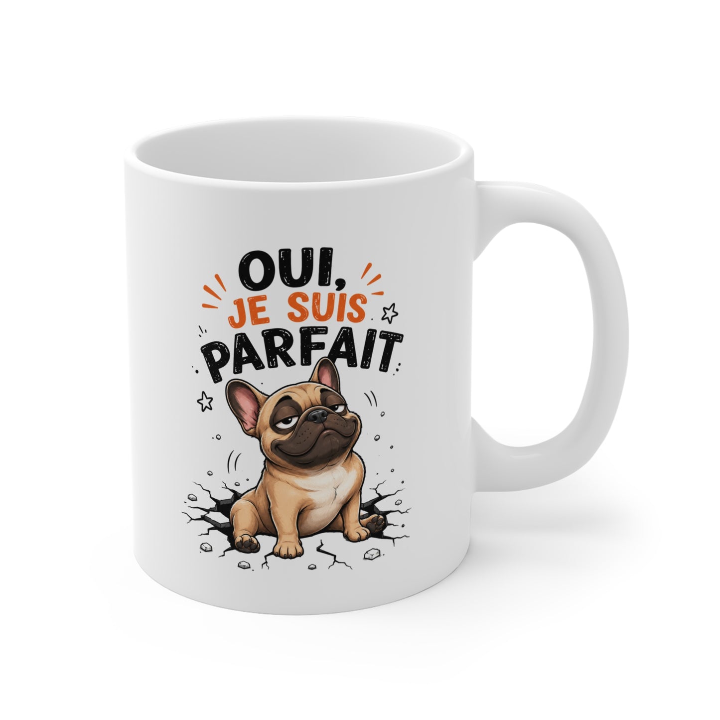 Tasse Oui, Je Suis Parfait – Mug Humour Homme avec Bouledogue Français – Cadeau Original Homme 325 ml