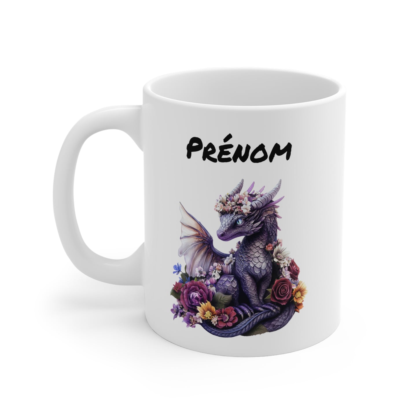 Tasse Personnalisable Dragon Violet et Fleurs – Mug Prénom Fantasy Bohème – Cadeau Magique Féérique 325ml