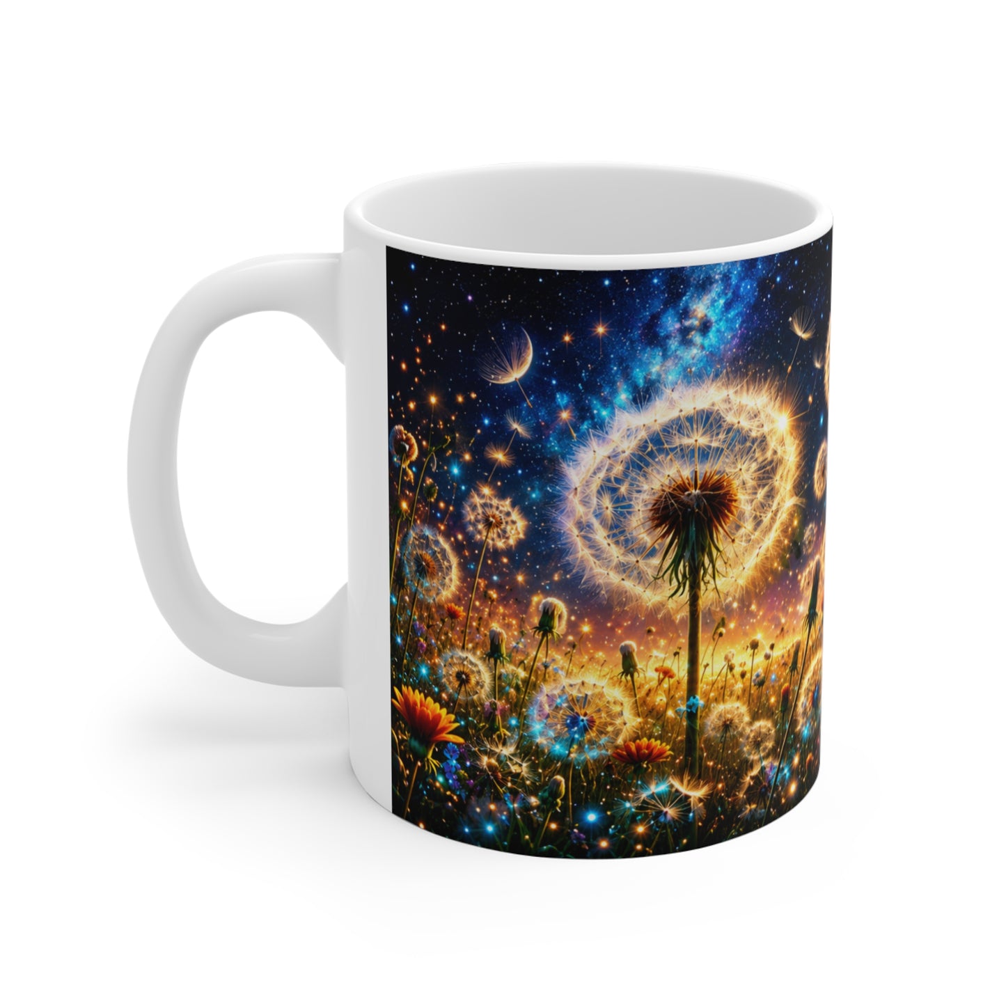 Tasse Pissenlits Féériques – Mug Fleurs Lumineuses et Univers Cosmique – Cadeau Femme Homme 325ml
