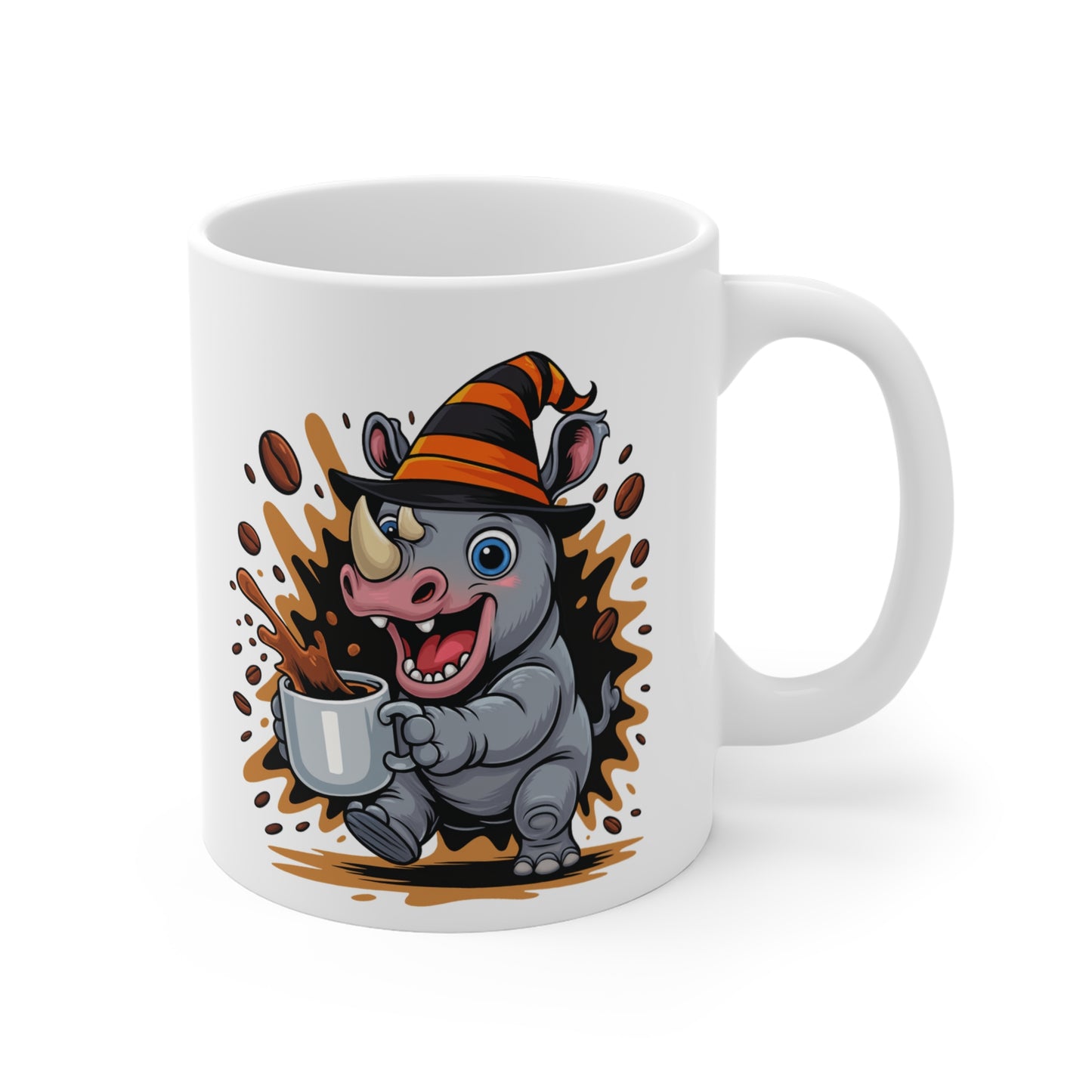 Mug Rhinocéros Sorcier Café – Tasse Céramique 325ml – Illustration Animalière Drôle Halloween