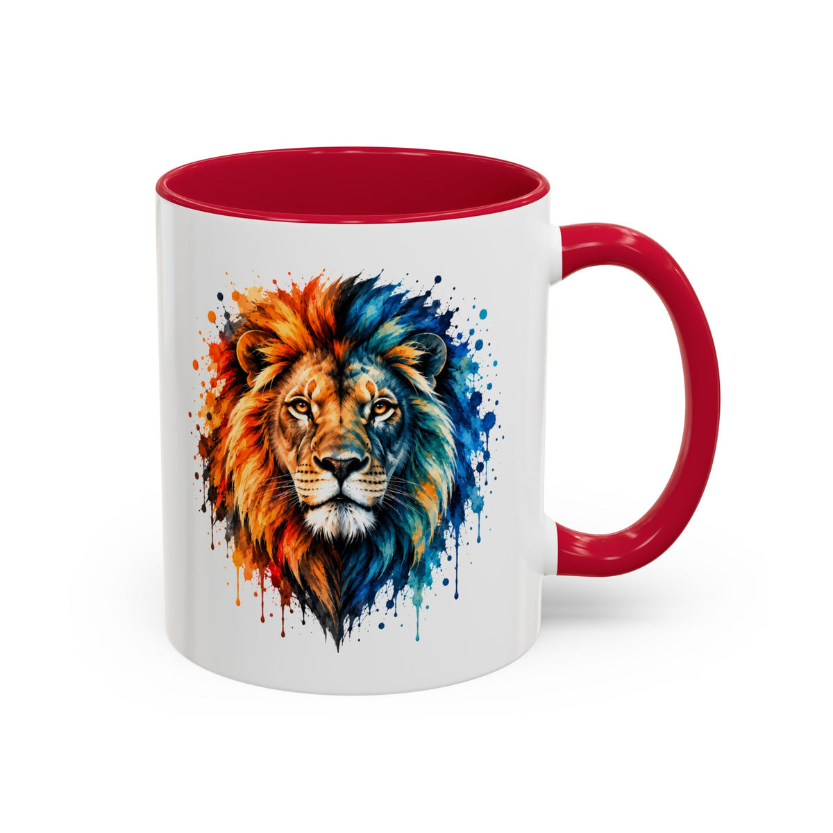 Mug Lion Coloré – Tasse Lion Majestueux Style Aquarelle – Cadeau Original Amoureux des Lions et Animaux Sauvages noir bleu rouge