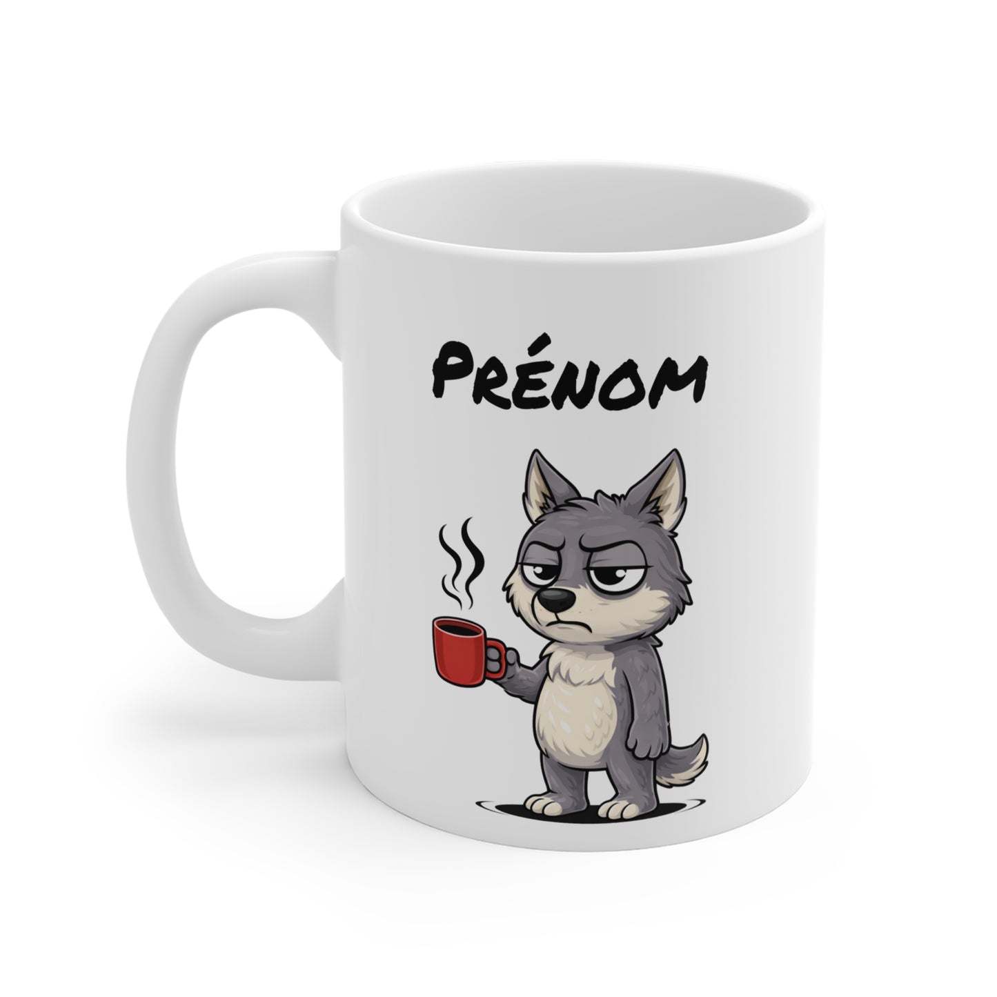 Mug Loup Fatigué Personnalisable 325ml – Tasse Café Humour Animal Sauvage Drôle Réveil Difficile Travail Bureau