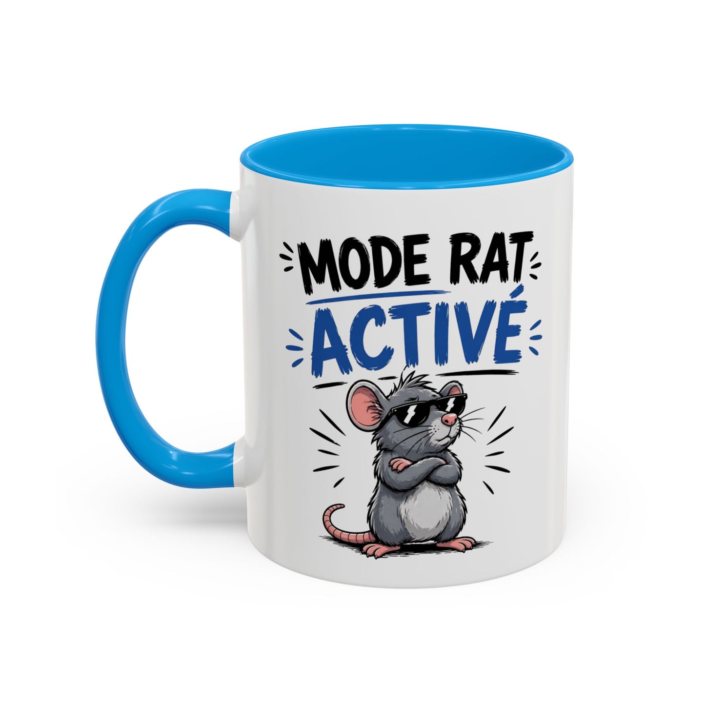 Mug Humour Mode Rat Activé – Tasse Souris Cool avec Lunettes – Cadeau Original Drôle et Décalé Céramique 325ml Noir Bleu Rouge
