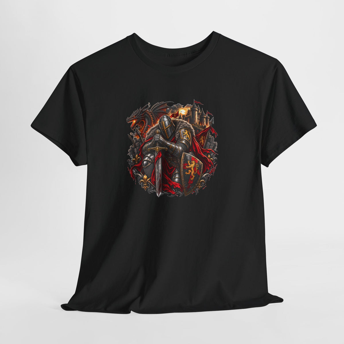 Tee Shirt Chevalier Médiéval Homme et Femme – Dragon Château Épée – T-Shirt Moyen Âge Guerrier Cadeau Original