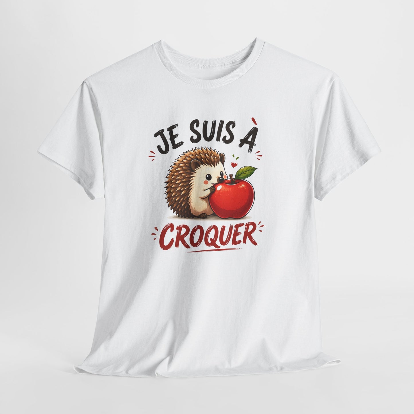 Tee Shirt Je Suis À Croquer – T-Shirt Hérisson Mignon avec Pomme – Cadeau Humour Animal Homme Femme