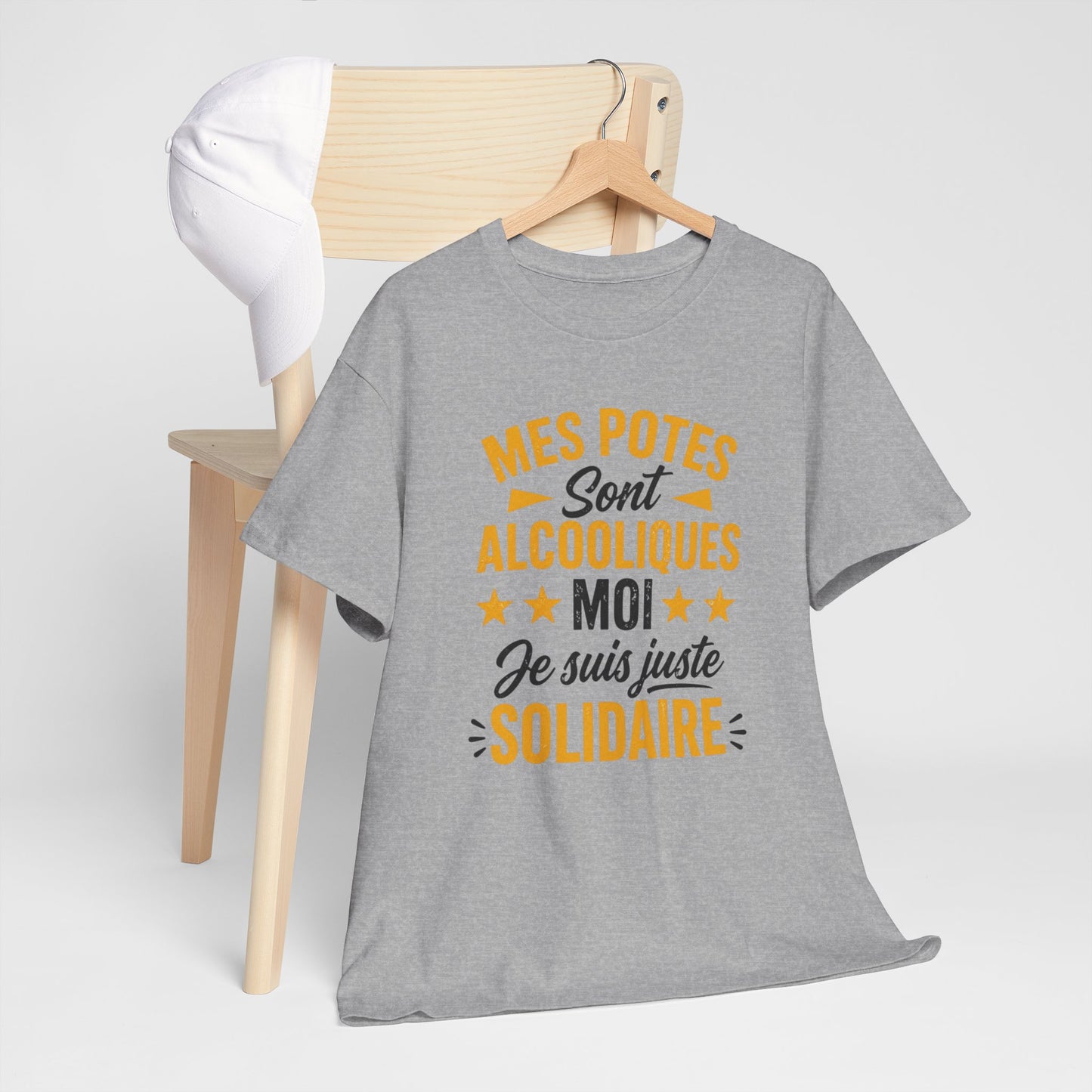 T-Shirt Humour Apéro Homme Femme – Mes Potes Sont Alcooliques Moi Je Suis Juste Solidaire – Tee Shirt Drôle Alcool
