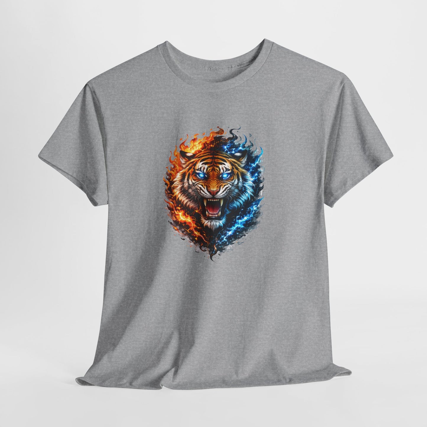 T-Shirt Tigre Feu Glace – Tee Shirt Tigre Puissant Énergie Yin Yang – Cadeau Animal Sauvage Homme Femme