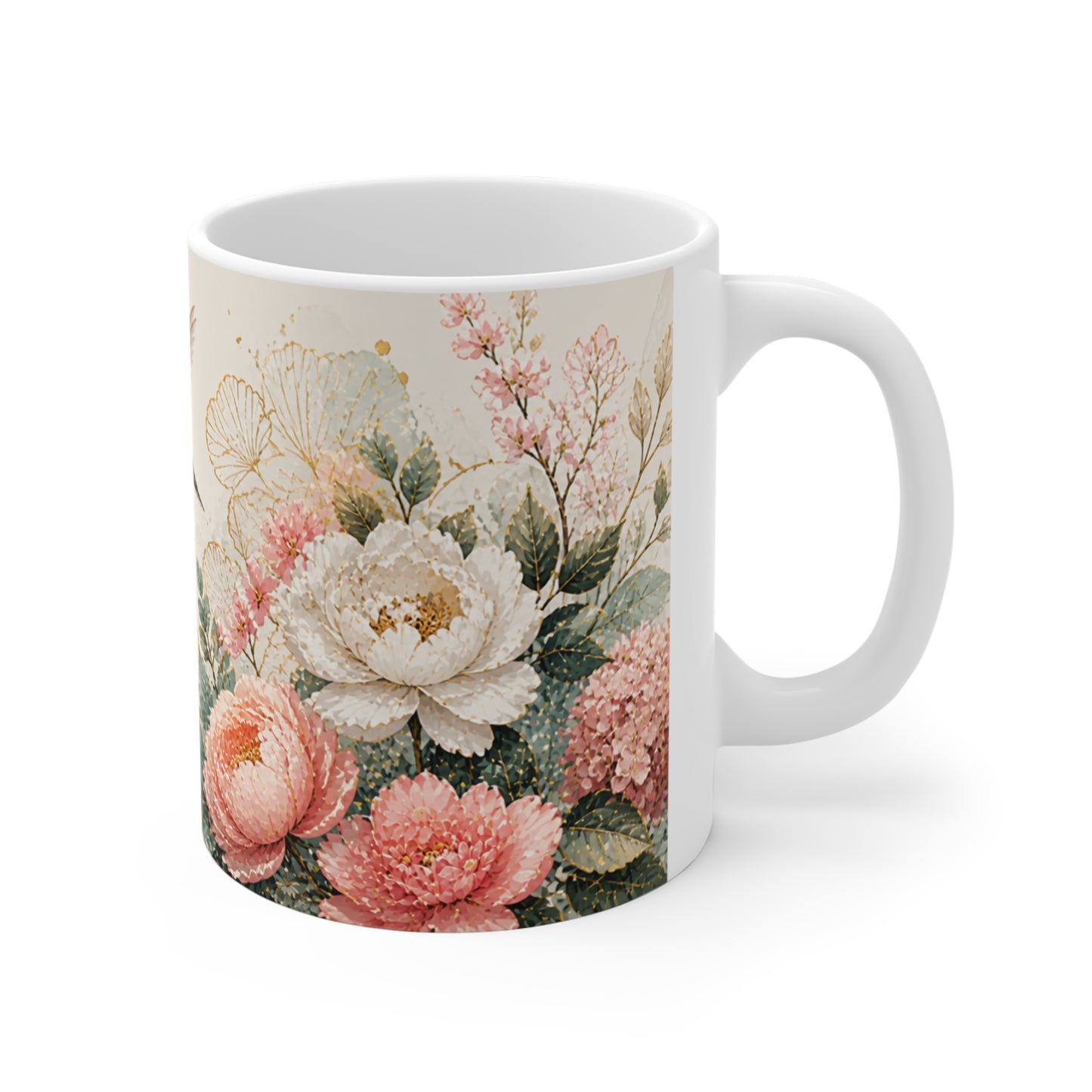 Tasse Colibri et Fleurs Roses – Mug Floral Nature Vintage – Cadeau Homme Femme Enfant 325ml