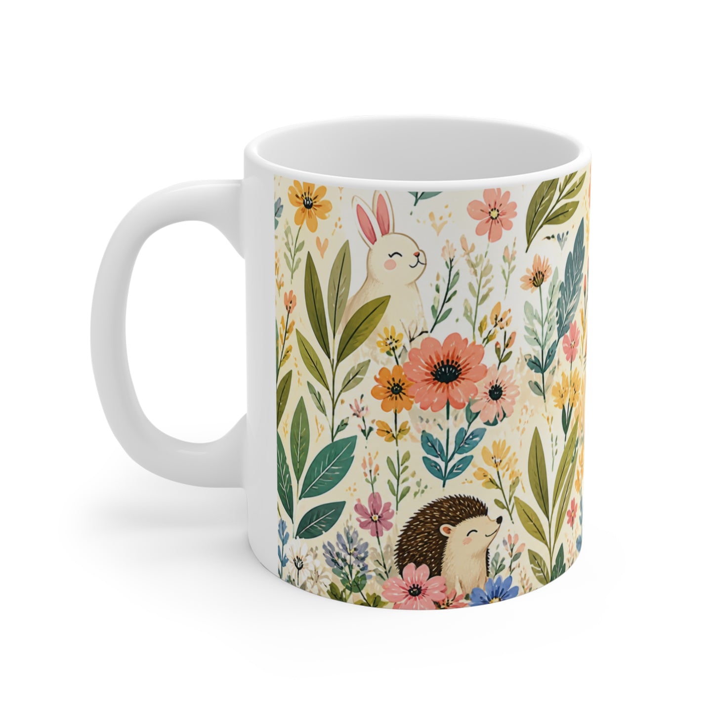 Tasse Animaux et Fleurs Aquarelle – Mug Renard Chat Lapin Hérisson Bohème – Cadeau Nature Femme Homme Enfant 325ml