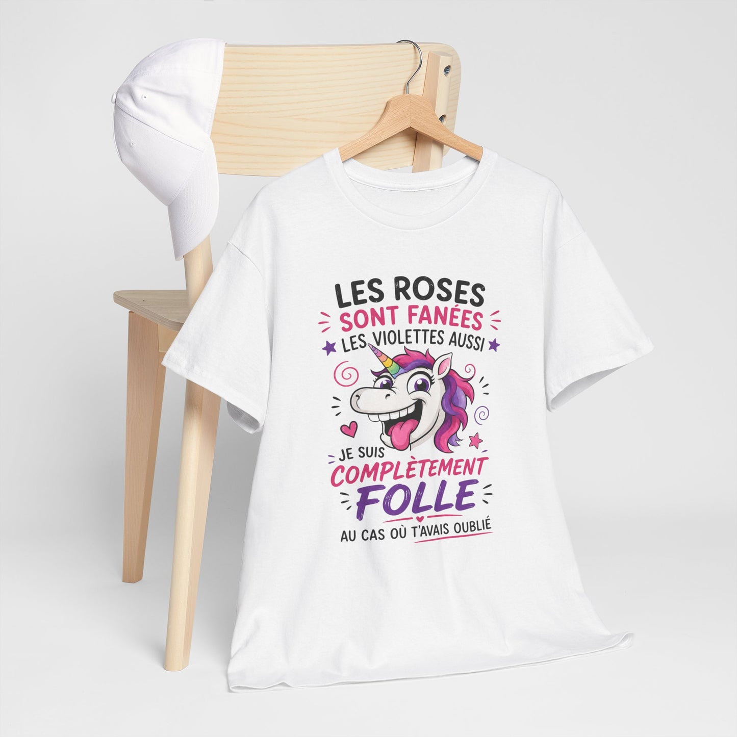 T-Shirt Les Roses Sont Fanées Les Violettes Aussi – Tee Shirt Licorne Humoristique – Cadeau Original Femme Fantaisie