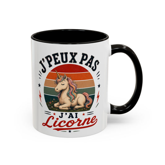 Tasse J’Peux Pas J’Ai Licorne – Mug Humour Féérique Vintage – Cadeau Licorne Femme Fille 325ml