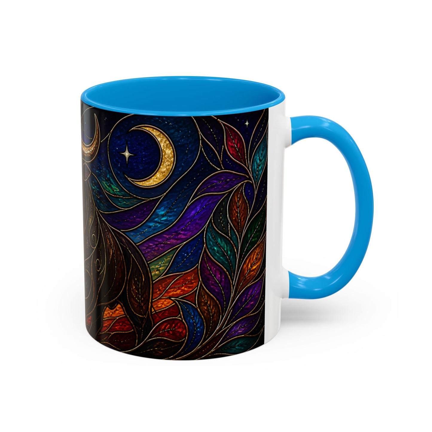 Tasse Taureau Style Vitrail – Mug Artistique Multicolore avec Lune et Taureau Mystique – Céramique 325ml