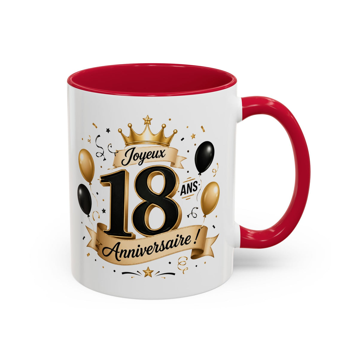 Mug Joyeux 18 Ans – Tasse Anniversaire 18 Ans – Cadeau Original pour Femme Homme – Idée Cadeau 18e Anniversaire Noir Bleu Rouge