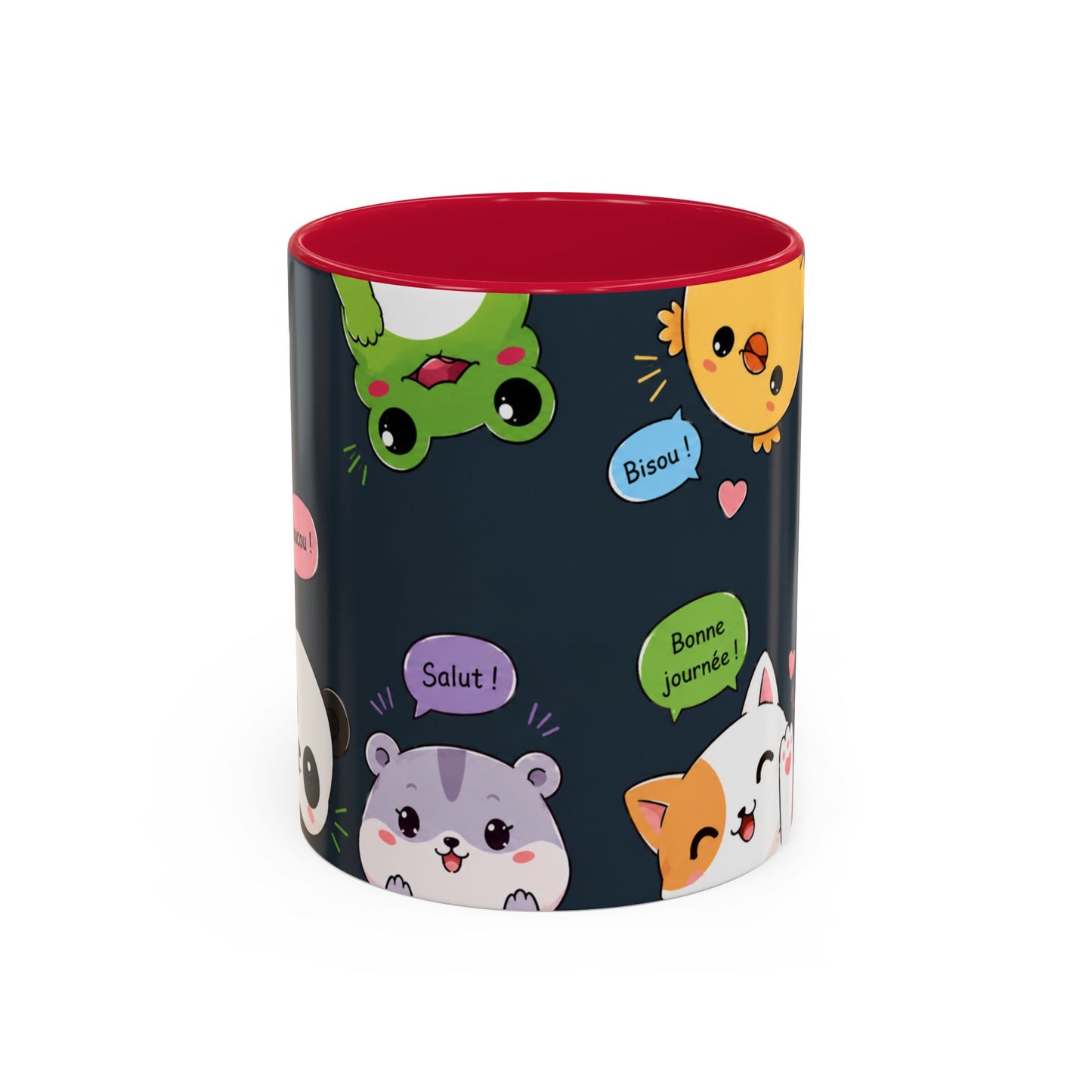 Tasse Kawaii Animaux Mignons – Mug Cute avec Chat Panda Lapin Renard et Messages Bonjour – Style Japonais 325ml