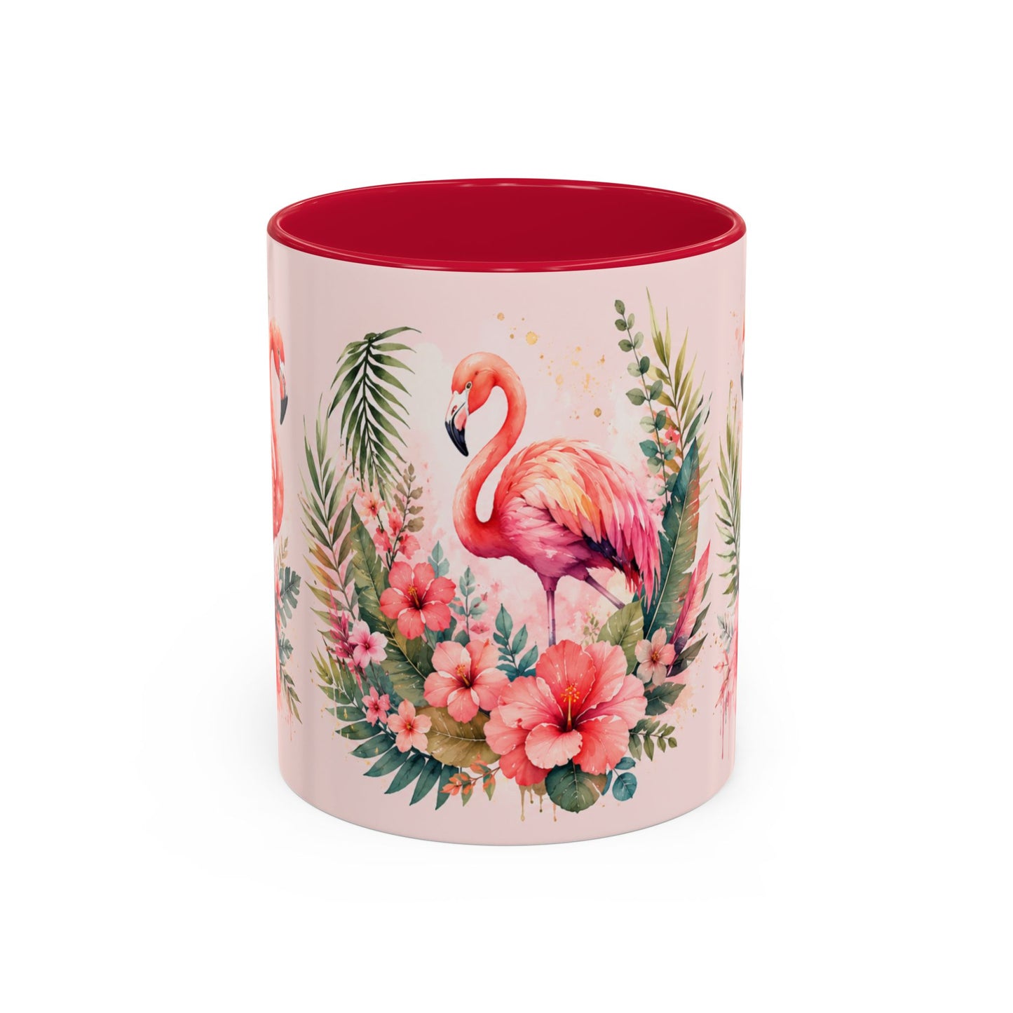 Tasse Flamant Rose Tropical – Mug Floral Aquarelle Rose Pastel – Cadeau Femme Nature 325ml