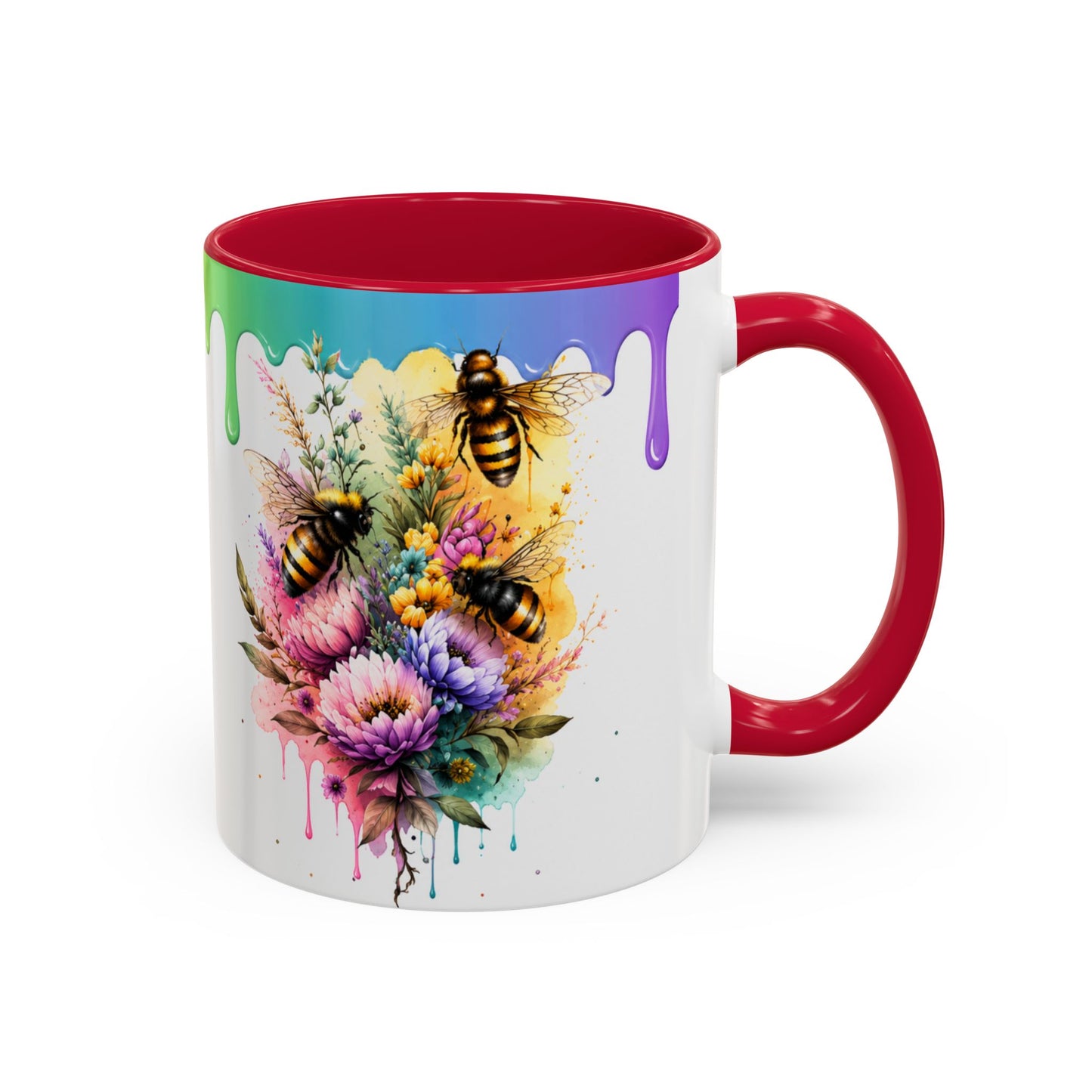 Tasse Abeilles Colorées – Mug Fleurs Aquarelle et Arc-en-Ciel – Cadeau Nature Femme Homme 325ml
