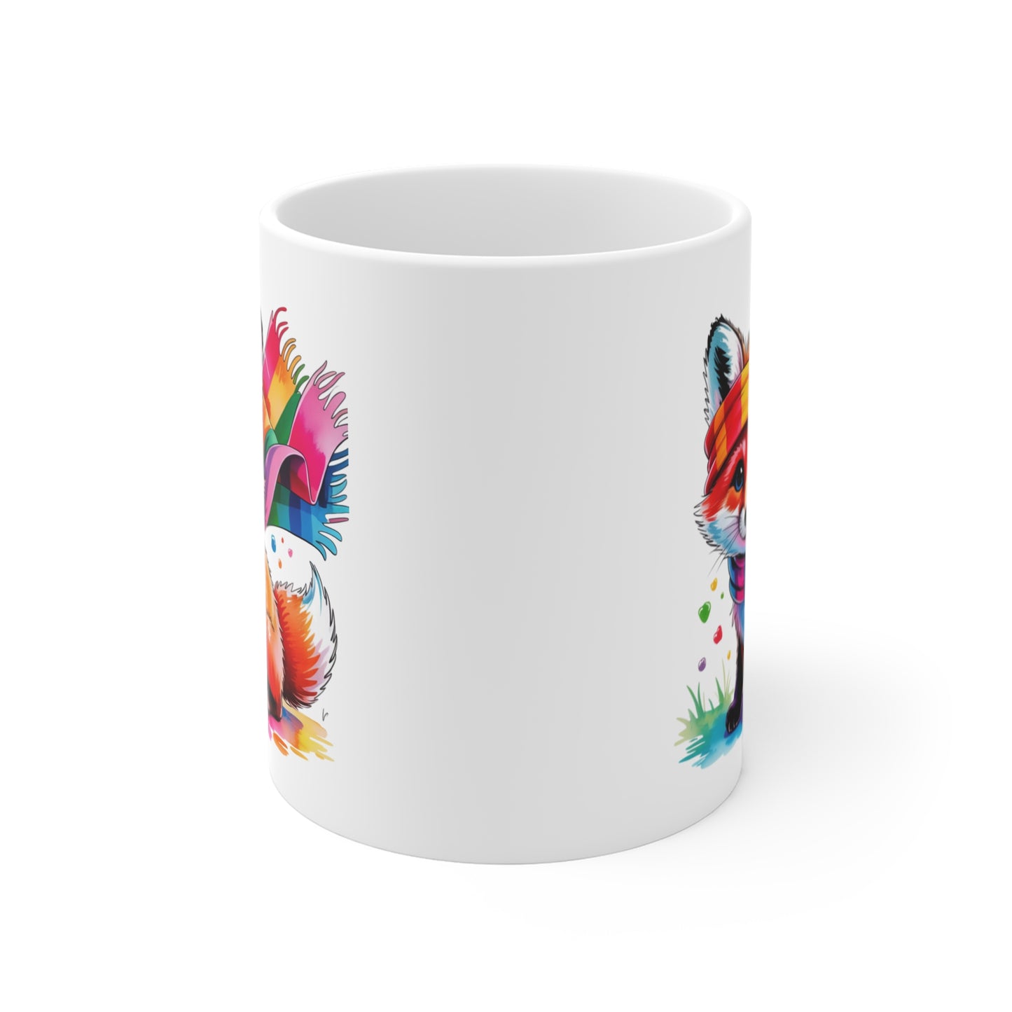 Mug Renard Kawaii Arc-en-Ciel – Tasse Fox Colorée avec Écharpe Rainbow – Design Animal Mignon et Fantaisie – Cadeau Original pour Enfants et Fans de Kawaii – Mug Céramique 325ml